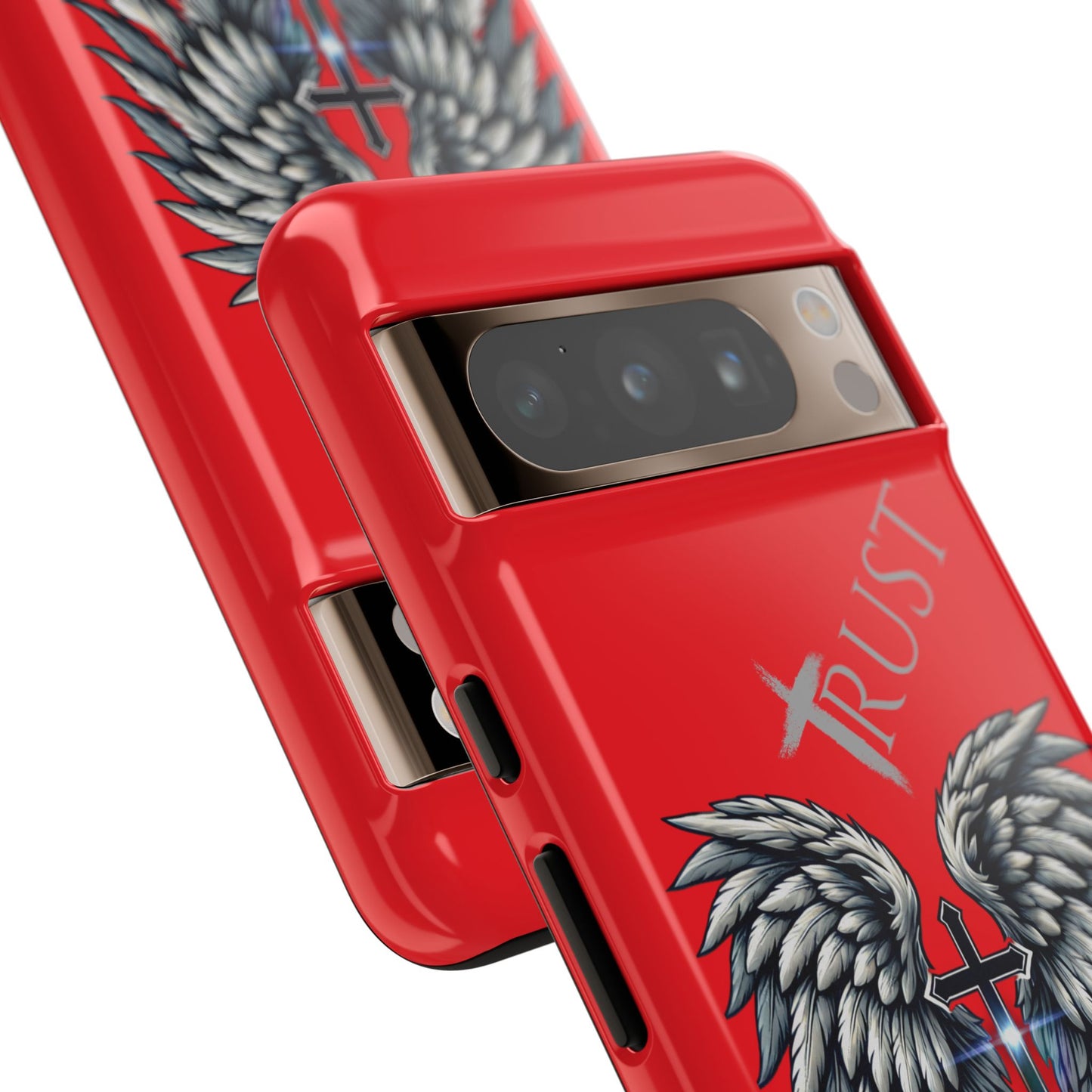 Wings Series Red Phone Case - Trust, Psalm 91:4 Design, Inspirational Gift, Christian Accessories, Spiritual Protection, Encouragement