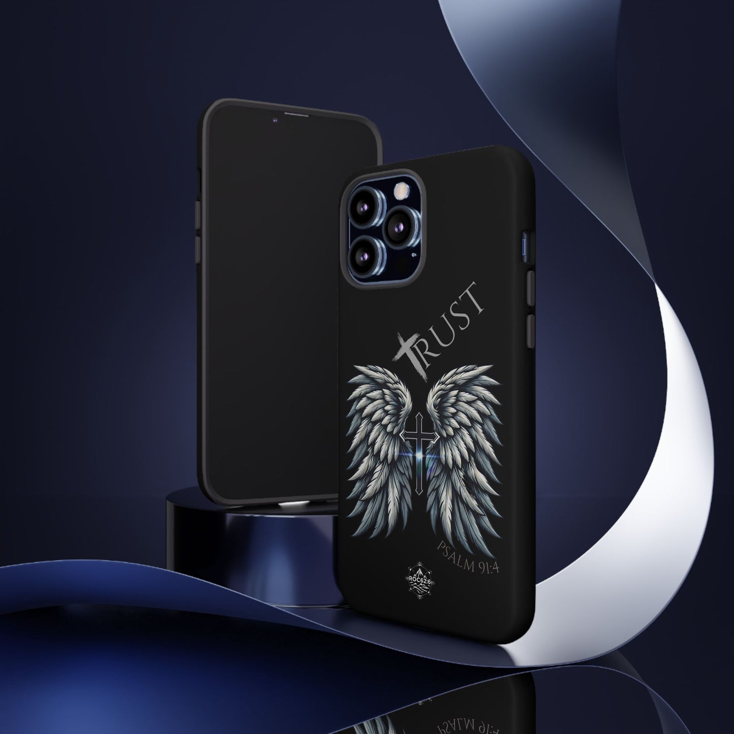 Wings Series Black Phone Case - Trust, Psalm 91:4 Design, Inspirational Gift, Christian Accessories, Spiritual Protection, Encouragement