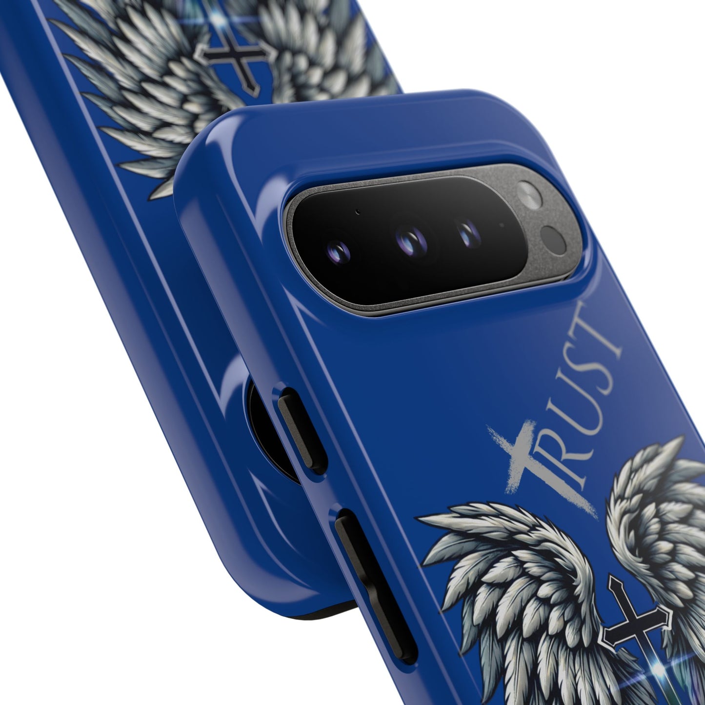 Wings Series Blue Phone Case - Trust, Psalm 91:4 Design, Inspirational Gift, Christian Accessories, Spiritual Protection, Encouragement