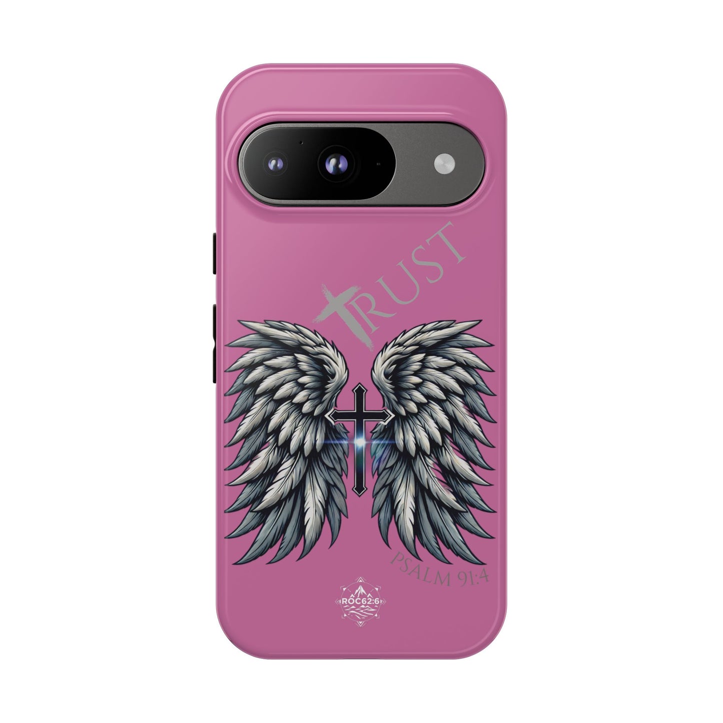Wings Series Pink Phone Case - Trust, Psalm 91:4 Design, Inspirational Gift, Christian Accessories, Spiritual Protection, Encouragement