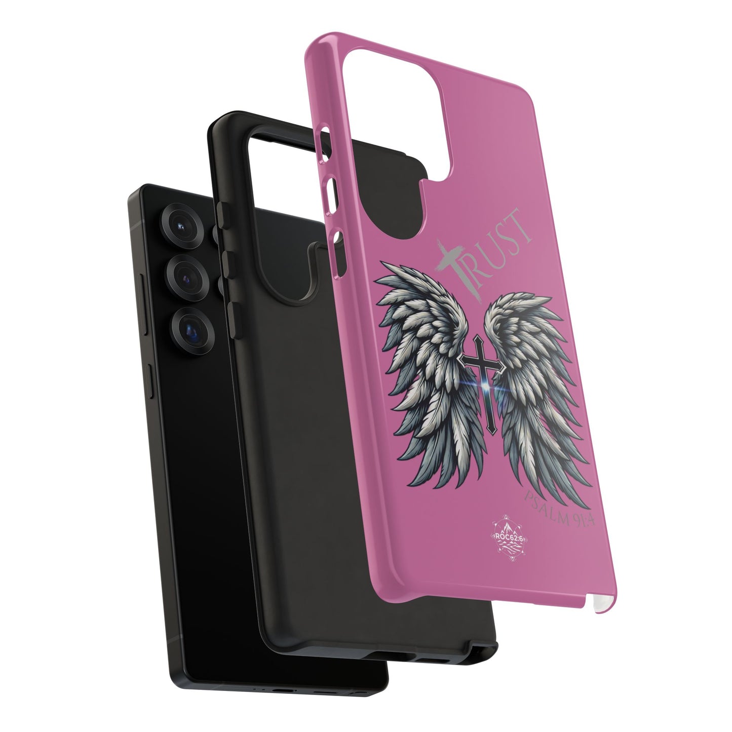 Wings Series Pink Phone Case - Trust, Psalm 91:4 Design, Inspirational Gift, Christian Accessories, Spiritual Protection, Encouragement