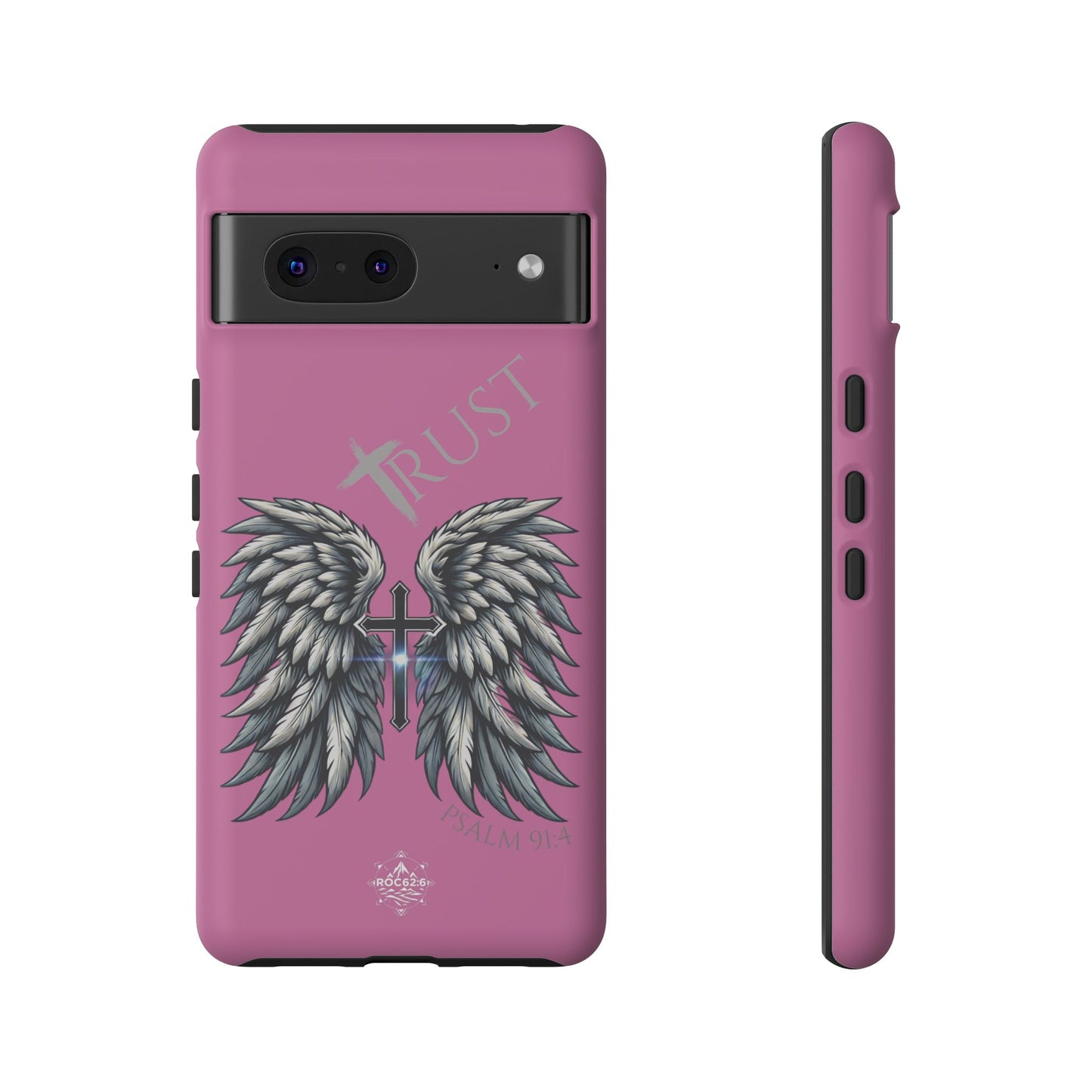 Wings Series Pink Phone Case - Trust, Psalm 91:4 Design, Inspirational Gift, Christian Accessories, Spiritual Protection, Encouragement
