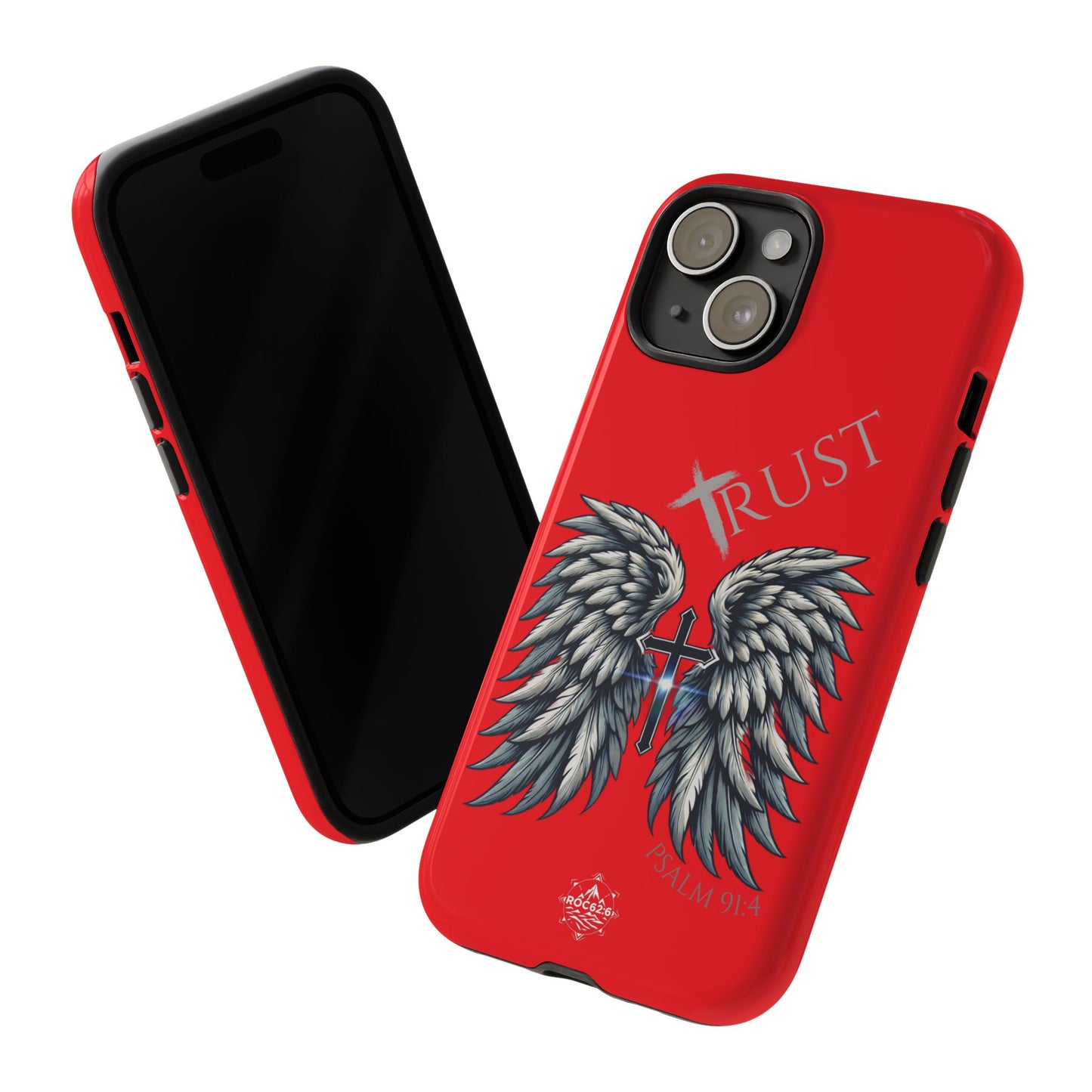 Wings Series Red Phone Case - Trust, Psalm 91:4 Design, Inspirational Gift, Christian Accessories, Spiritual Protection, Encouragement