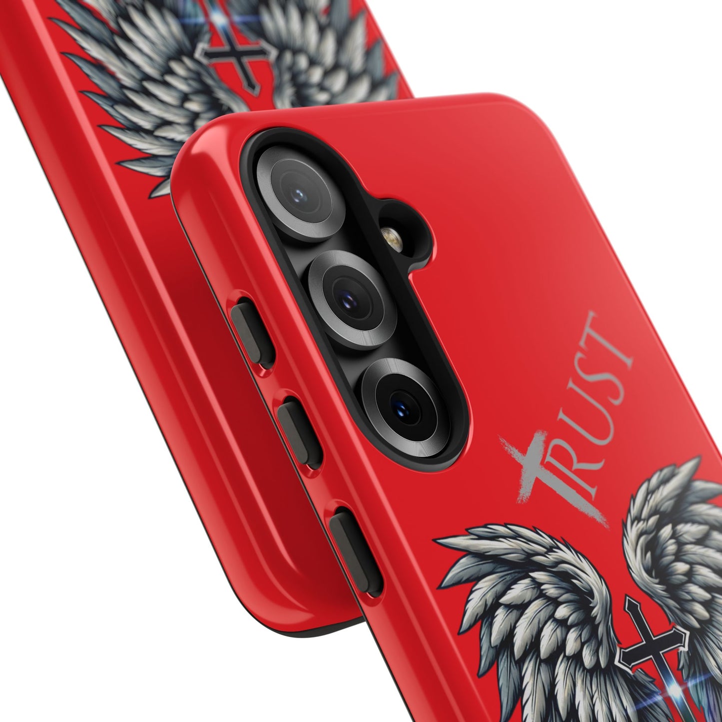 Wings Series Red Phone Case - Trust, Psalm 91:4 Design, Inspirational Gift, Christian Accessories, Spiritual Protection, Encouragement