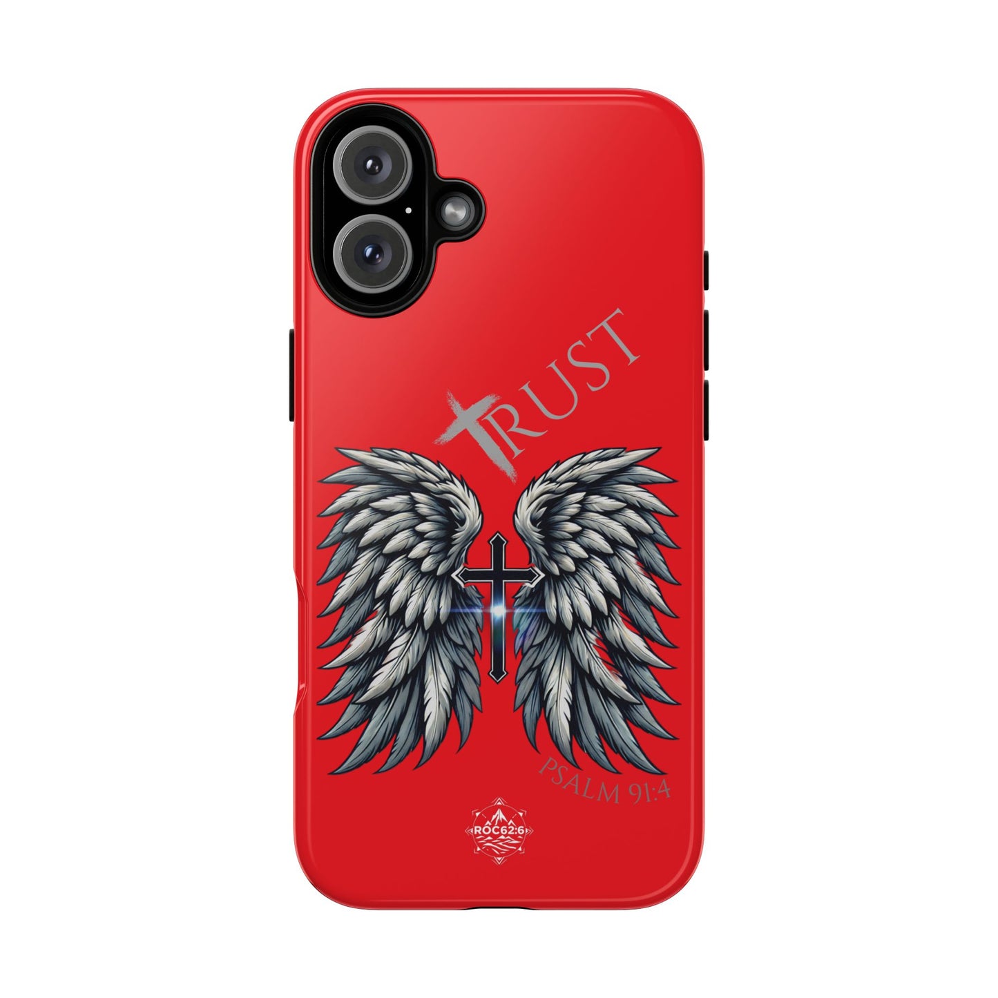 Wings Series Red Phone Case - Trust, Psalm 91:4 Design, Inspirational Gift, Christian Accessories, Spiritual Protection, Encouragement