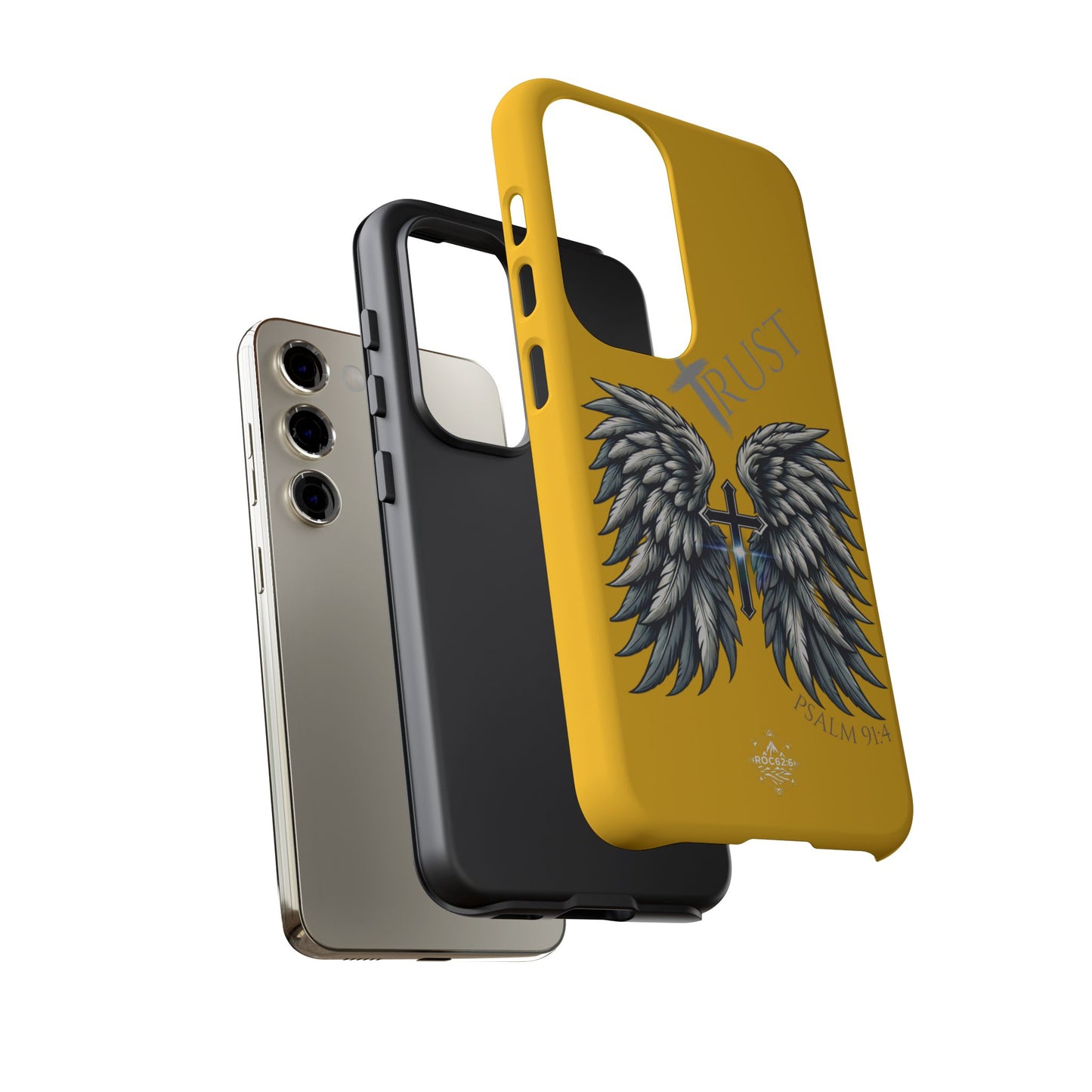 Wings Series Gold Phone Case - Trust, Psalm 91:4 Design, Inspirational Gift, Christian Accessories, Spiritual Protection, Encouragement