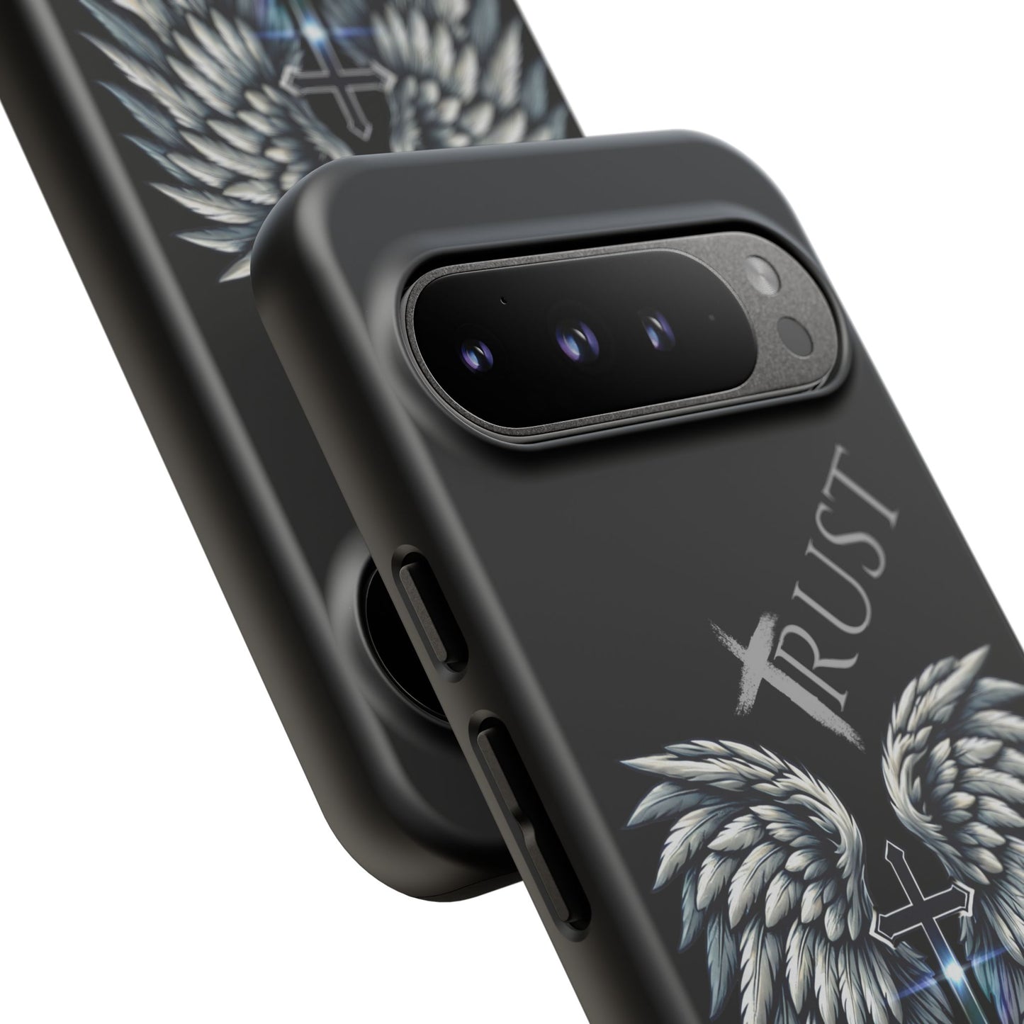 Wings Series Black Phone Case - Trust, Psalm 91:4 Design, Inspirational Gift, Christian Accessories, Spiritual Protection, Encouragement