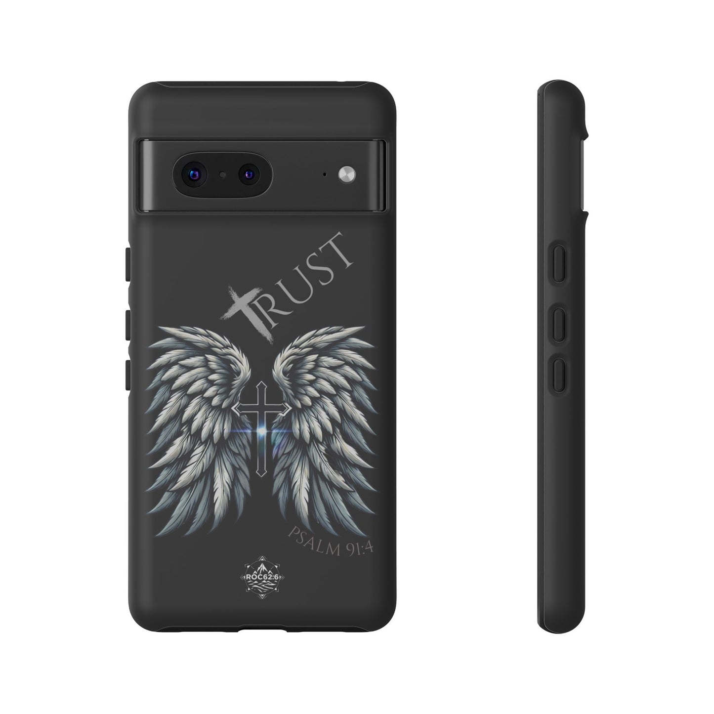 Wings Series Black Phone Case - Trust, Psalm 91:4 Design, Inspirational Gift, Christian Accessories, Spiritual Protection, Encouragement