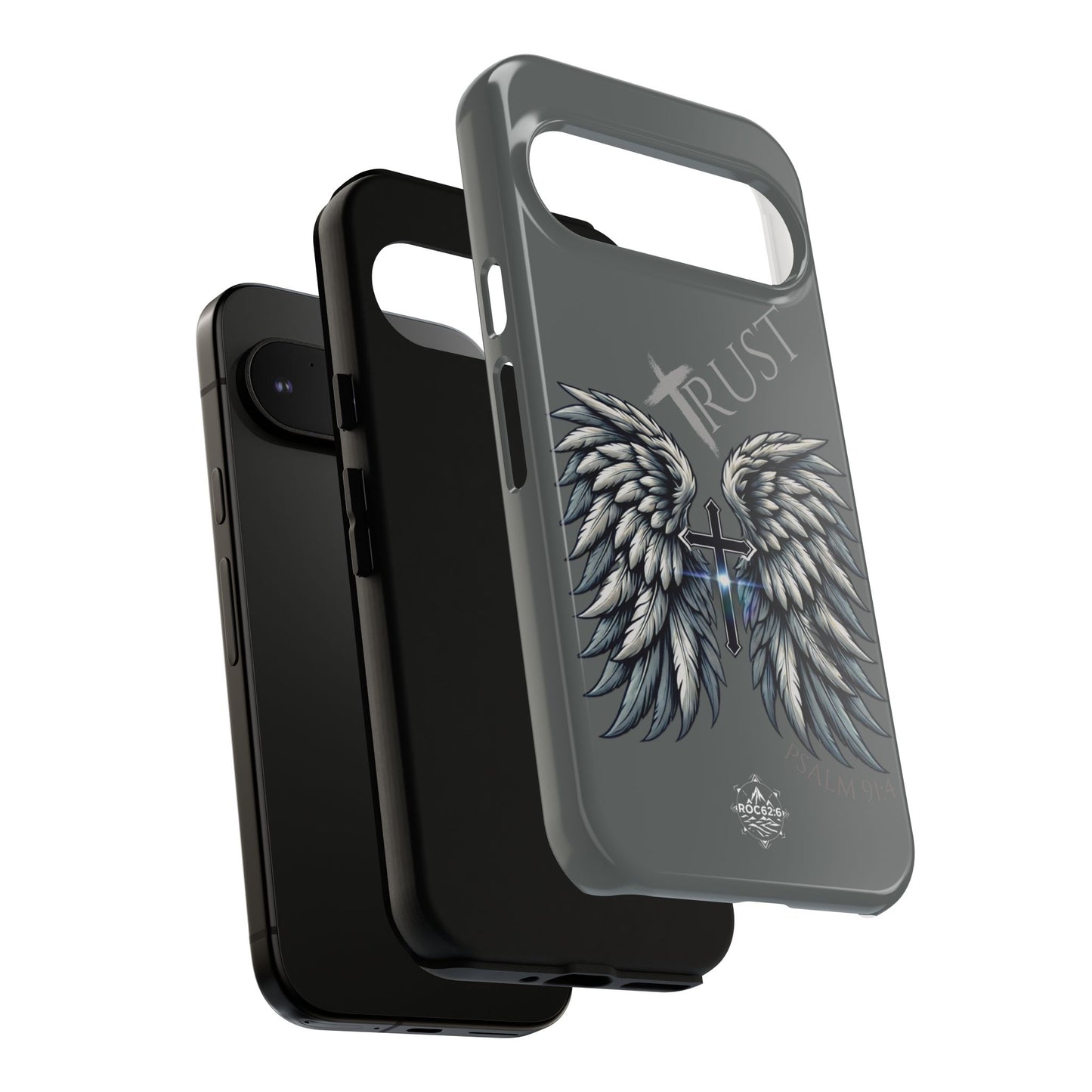 Wings Series Dark Grey Phone Case - Trust, Psalm 91:4 Design, Inspirational Gift, Christian Accessories, Spiritual Protection, Encouragement