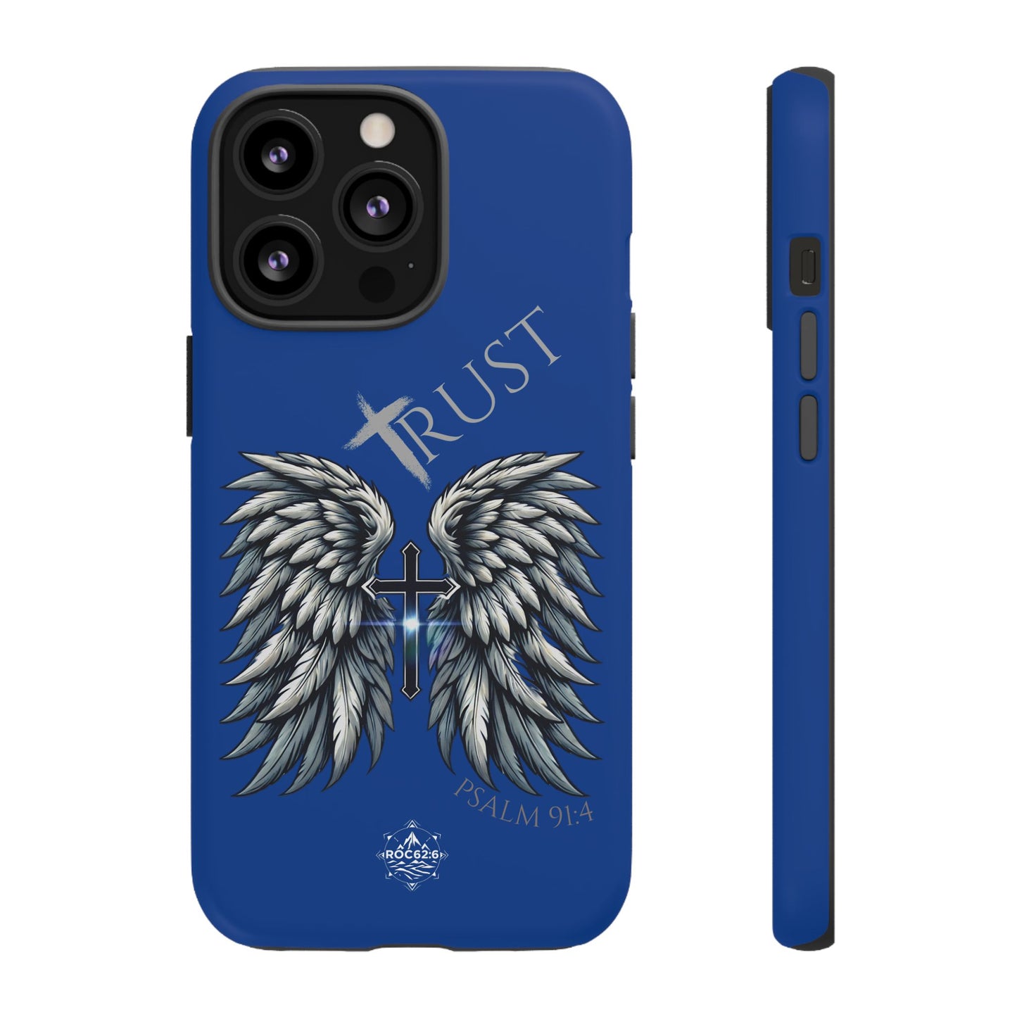 Wings Series Blue Phone Case - Trust, Psalm 91:4 Design, Inspirational Gift, Christian Accessories, Spiritual Protection, Encouragement