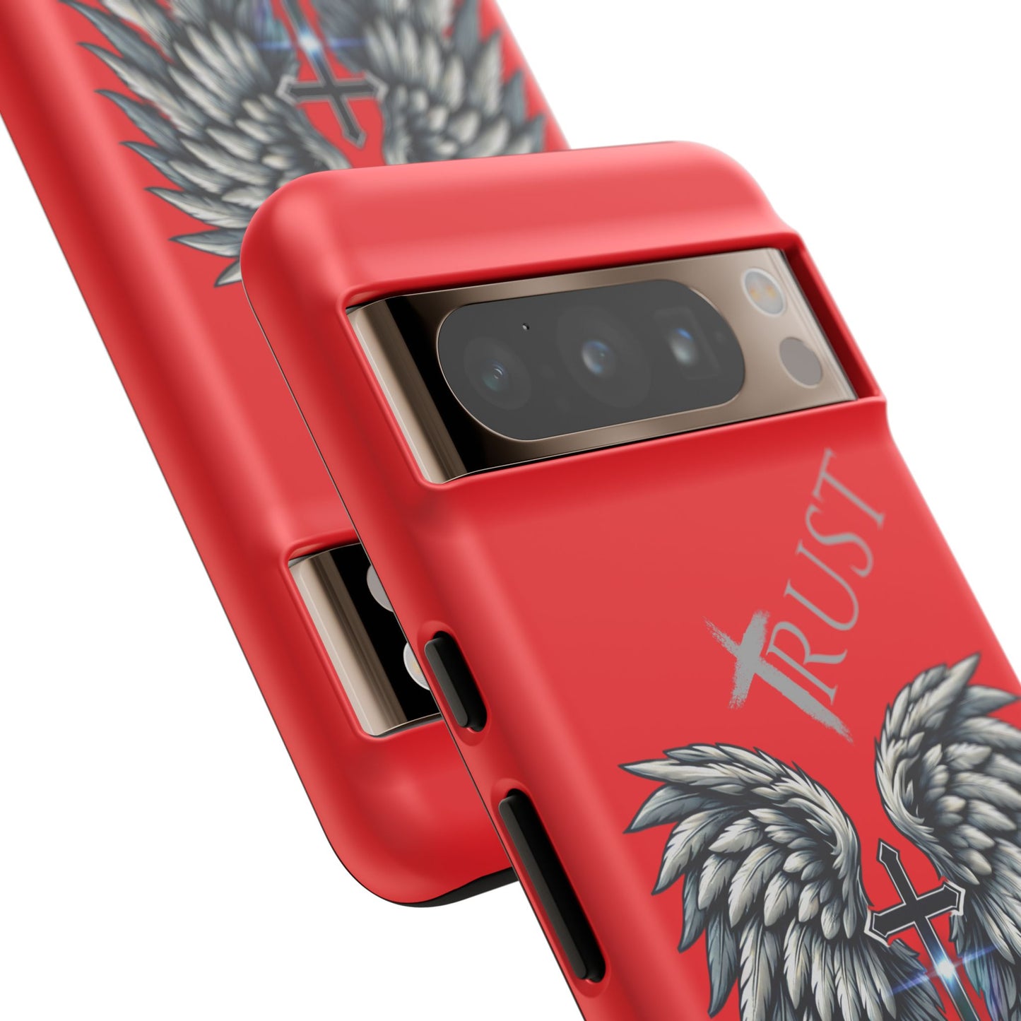 Wings Series Red Phone Case - Trust, Psalm 91:4 Design, Inspirational Gift, Christian Accessories, Spiritual Protection, Encouragement