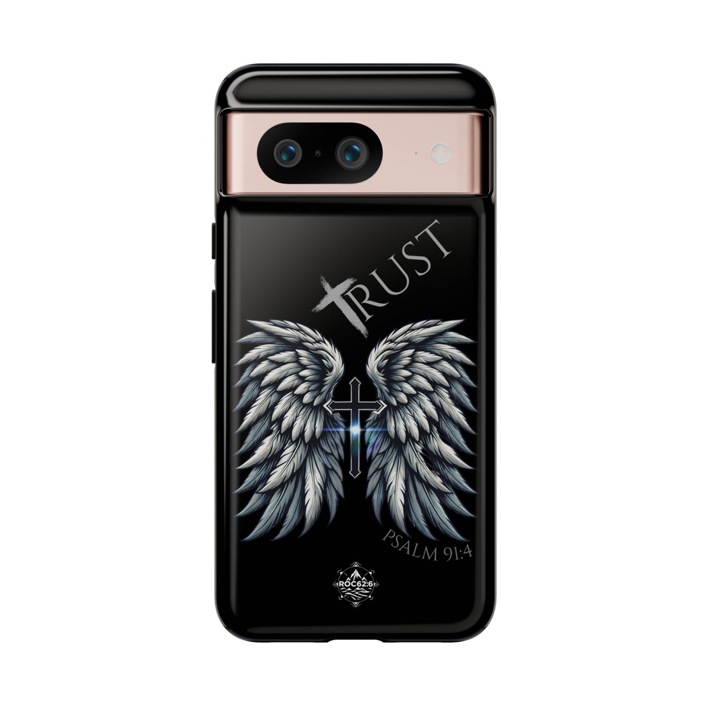 Wings Series Black Phone Case - Trust, Psalm 91:4 Design, Inspirational Gift, Christian Accessories, Spiritual Protection, Encouragement