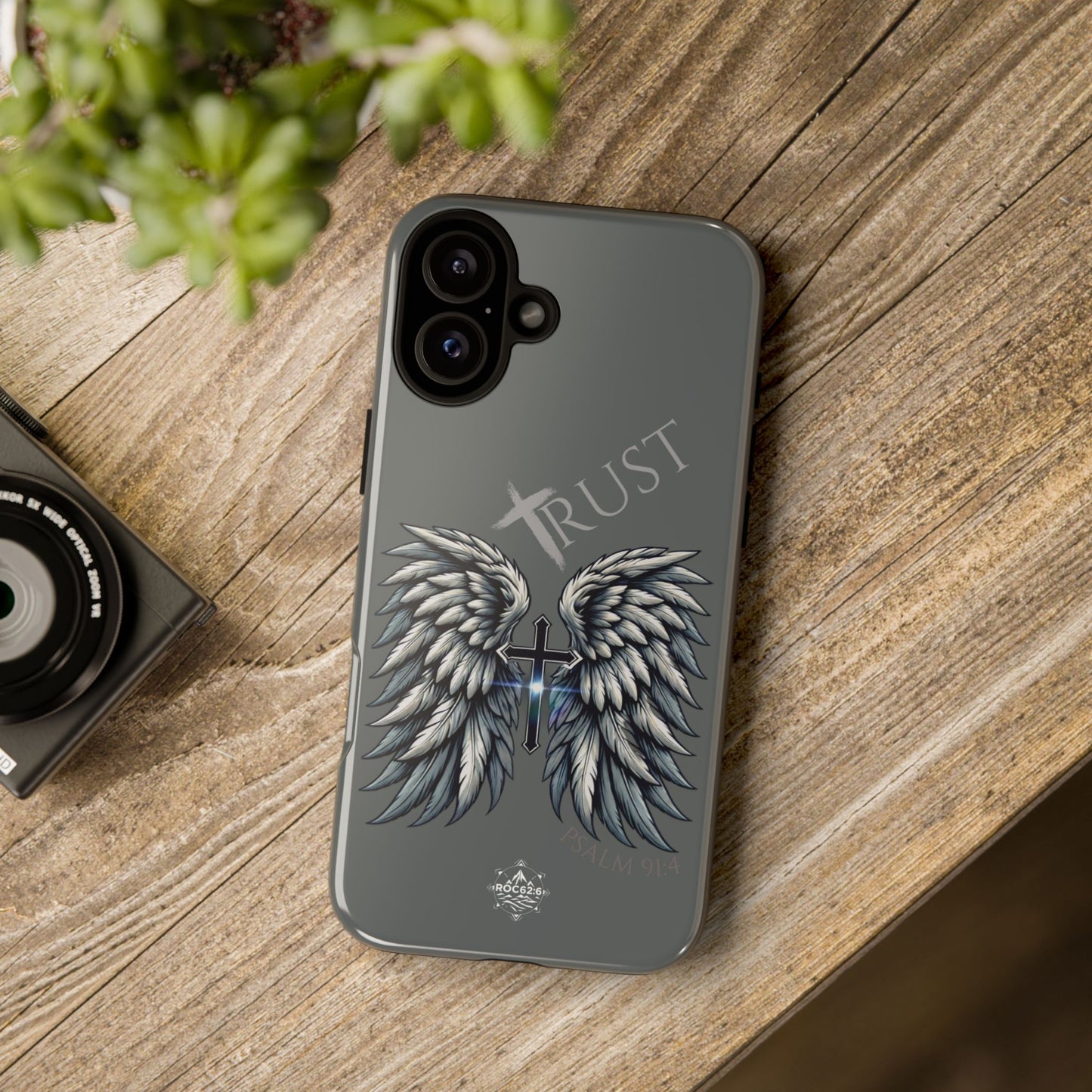 Wings Series Dark Grey Phone Case - Trust, Psalm 91:4 Design, Inspirational Gift, Christian Accessories, Spiritual Protection, Encouragement