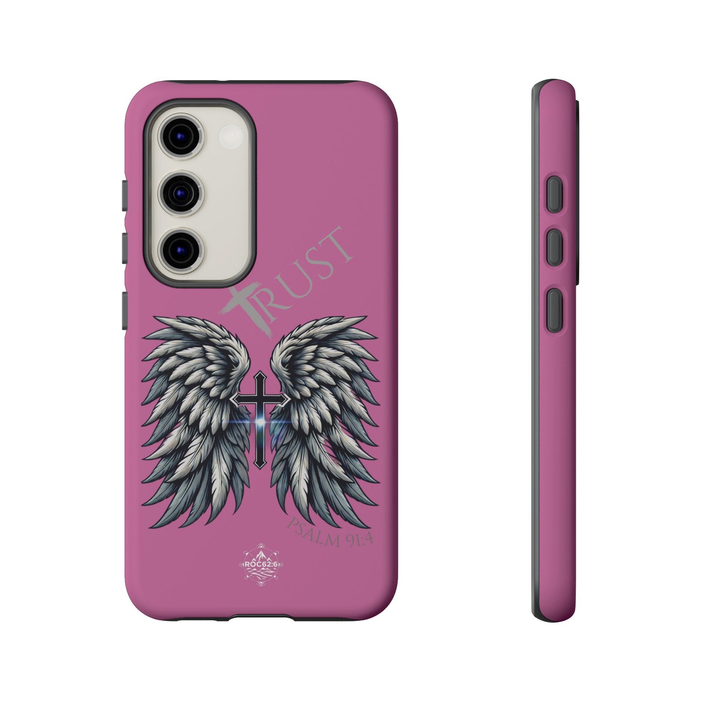 Wings Series Pink Phone Case - Trust, Psalm 91:4 Design, Inspirational Gift, Christian Accessories, Spiritual Protection, Encouragement