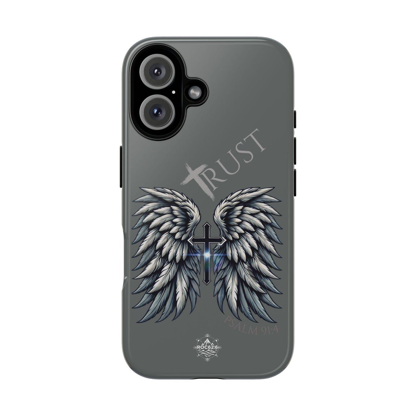 Wings Series Dark Grey Phone Case - Trust, Psalm 91:4 Design, Inspirational Gift, Christian Accessories, Spiritual Protection, Encouragement
