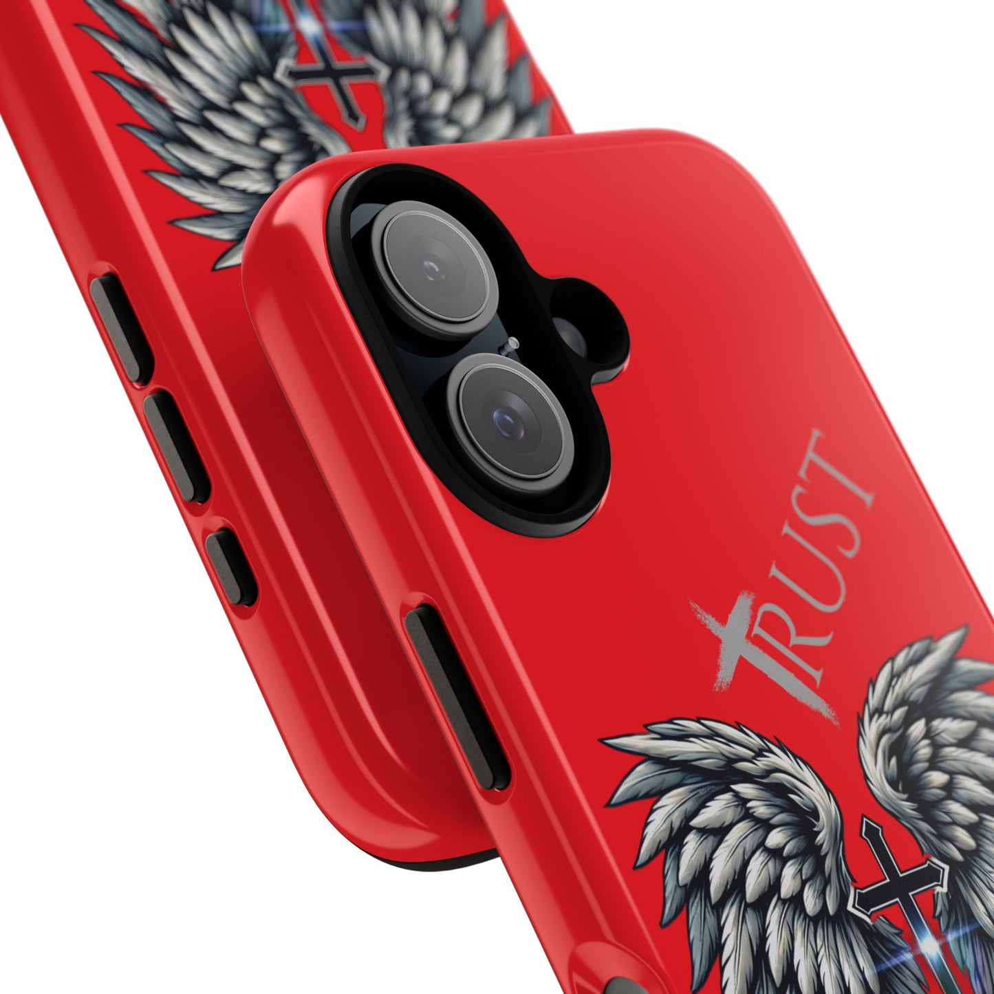 Wings Series Red Phone Case - Trust, Psalm 91:4 Design, Inspirational Gift, Christian Accessories, Spiritual Protection, Encouragement