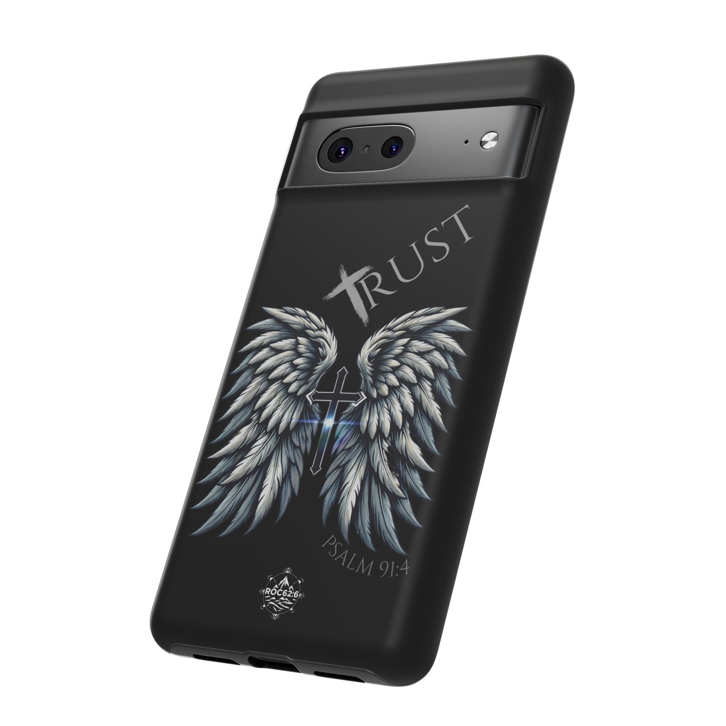 Wings Series Black Phone Case - Trust, Psalm 91:4 Design, Inspirational Gift, Christian Accessories, Spiritual Protection, Encouragement