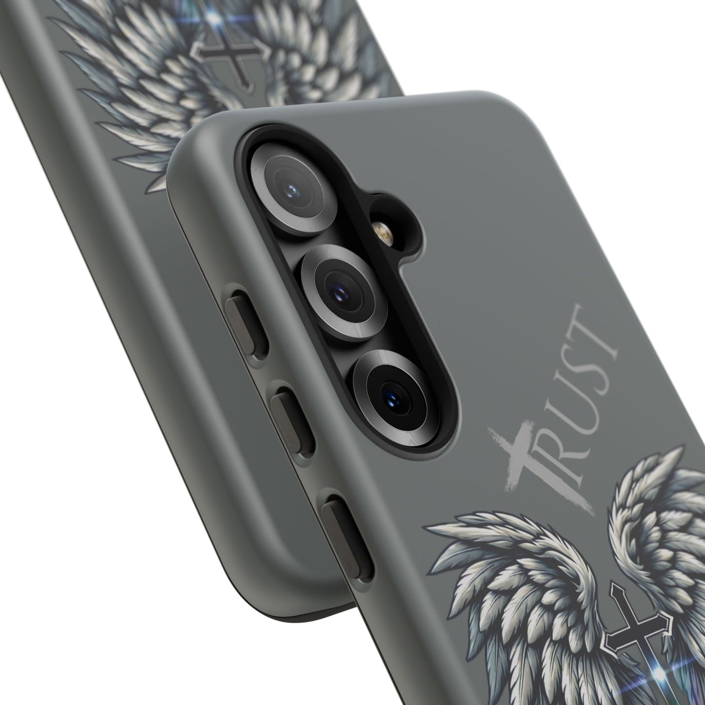 Wings Series Dark Grey Phone Case - Trust, Psalm 91:4 Design, Inspirational Gift, Christian Accessories, Spiritual Protection, Encouragement