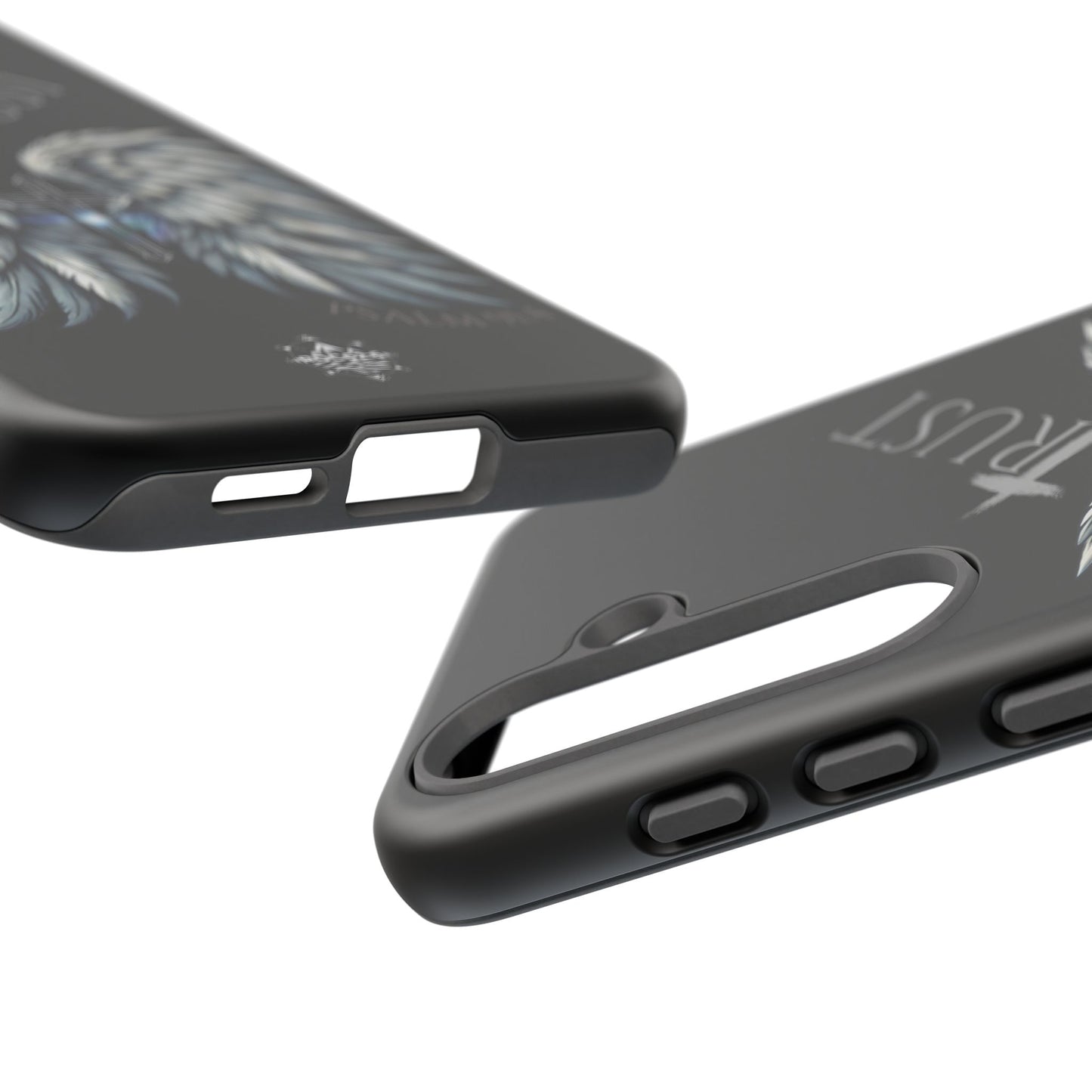 Wings Series Black Phone Case - Trust, Psalm 91:4 Design, Inspirational Gift, Christian Accessories, Spiritual Protection, Encouragement