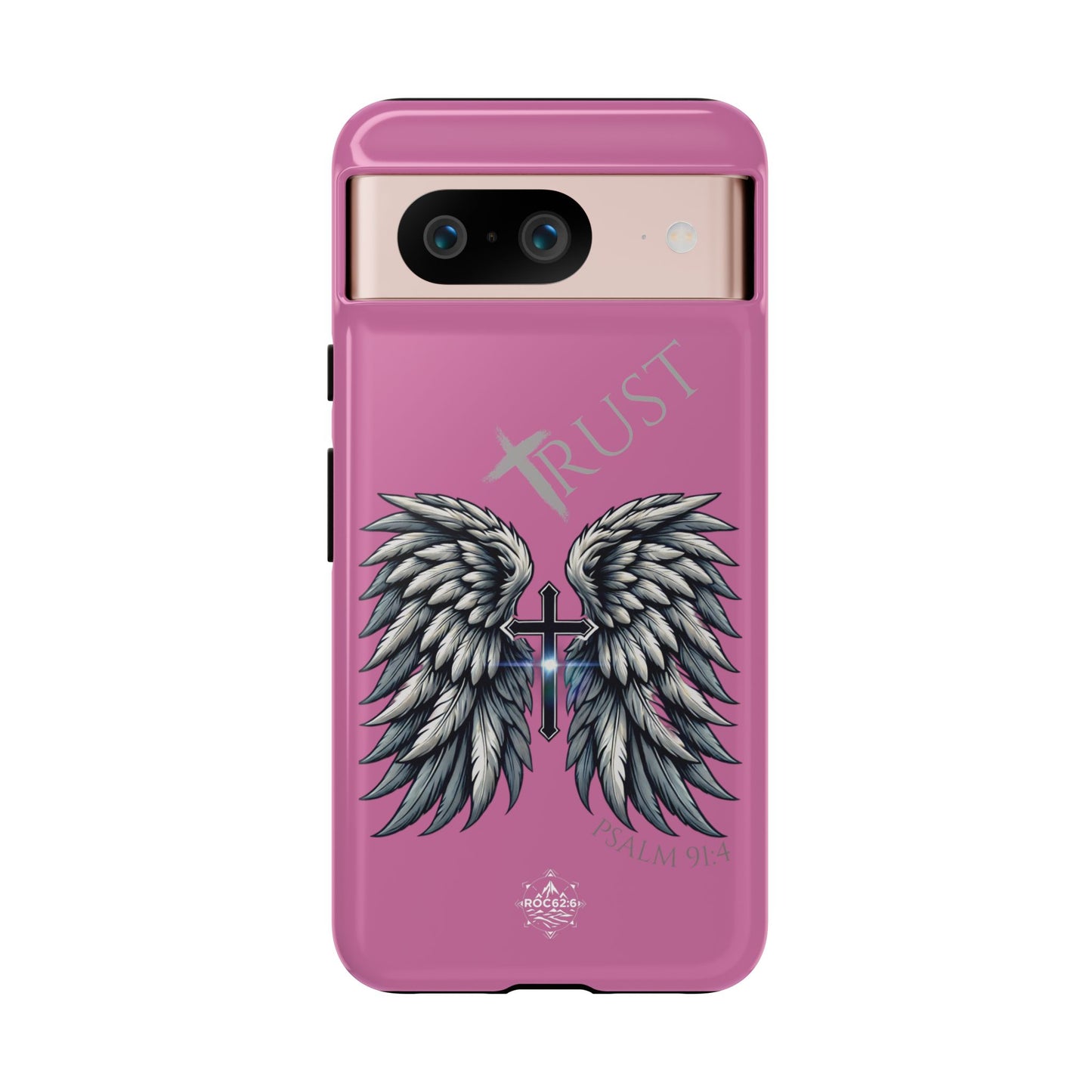 Wings Series Pink Phone Case - Trust, Psalm 91:4 Design, Inspirational Gift, Christian Accessories, Spiritual Protection, Encouragement
