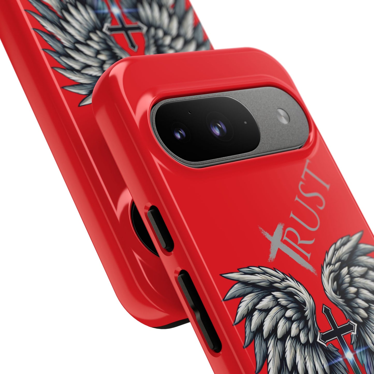 Wings Series Red Phone Case - Trust, Psalm 91:4 Design, Inspirational Gift, Christian Accessories, Spiritual Protection, Encouragement