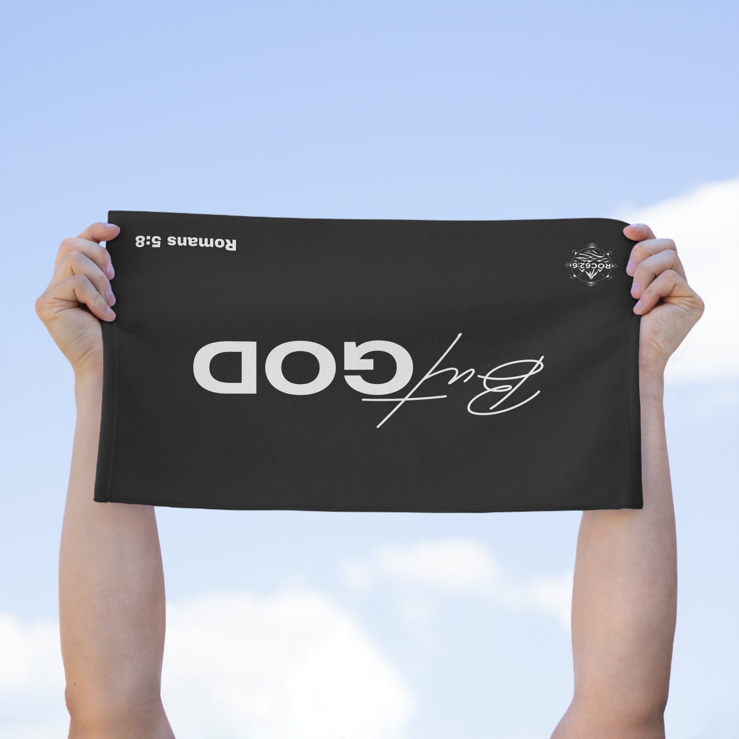 But God Inspirational Rally Towel, Romans 5:8 towel, Sports Towel, Church Fundraiser, Motivational Gift, Faith-Based Merch