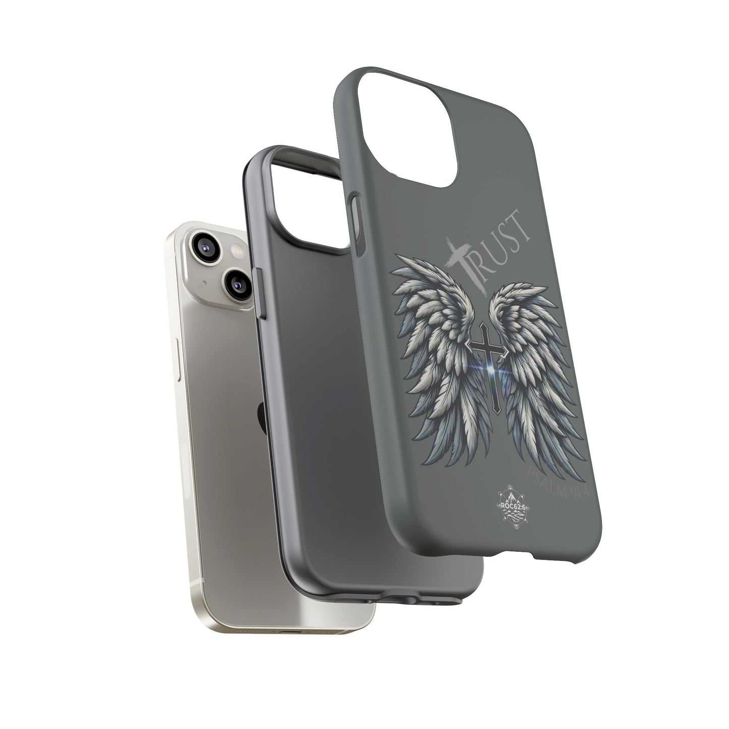 Wings Series Dark Grey Phone Case - Trust, Psalm 91:4 Design, Inspirational Gift, Christian Accessories, Spiritual Protection, Encouragement