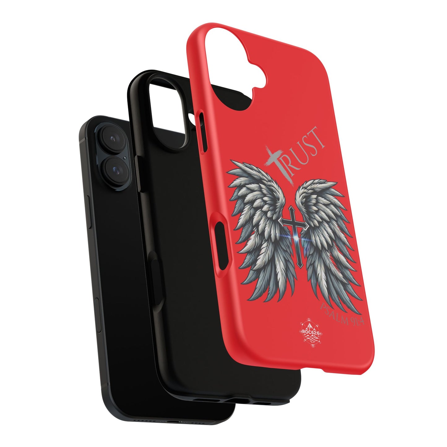 Wings Series Red Phone Case - Trust, Psalm 91:4 Design, Inspirational Gift, Christian Accessories, Spiritual Protection, Encouragement