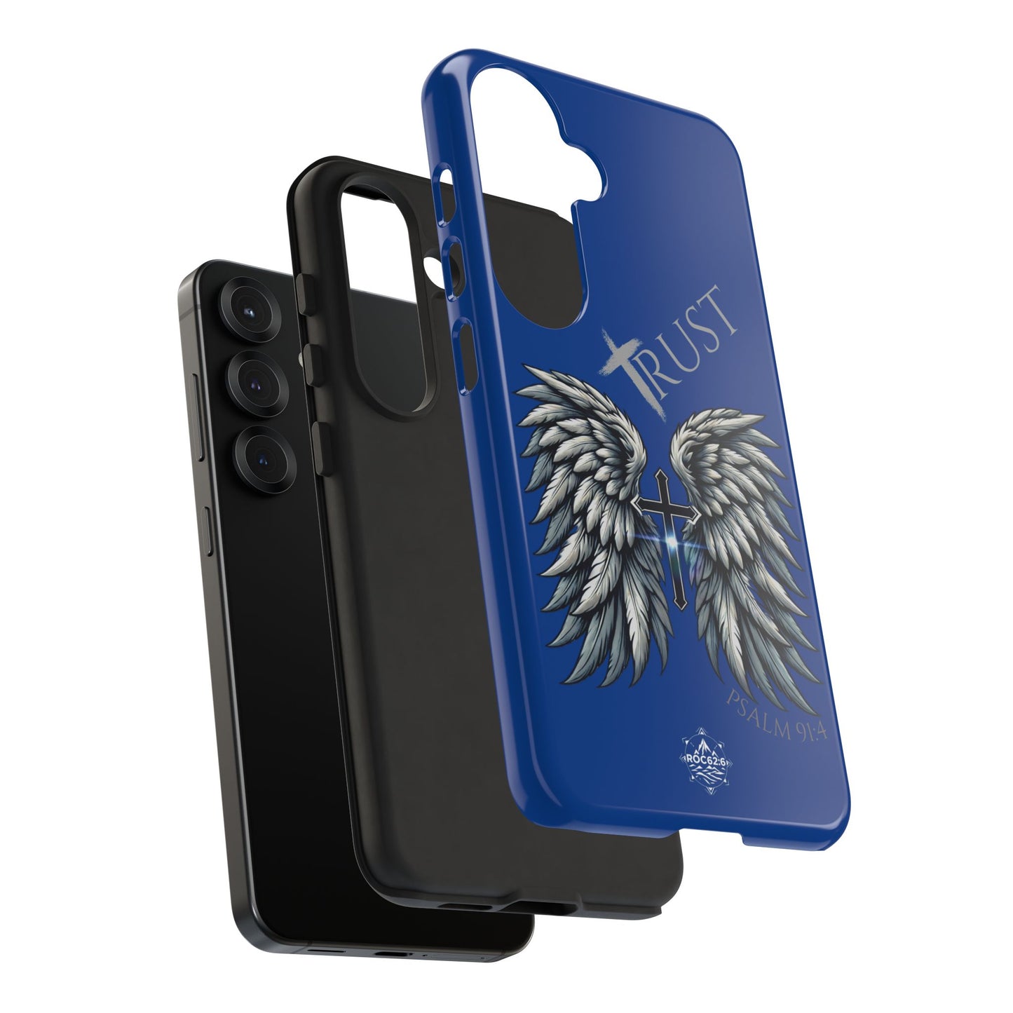 Wings Series Blue Phone Case - Trust, Psalm 91:4 Design, Inspirational Gift, Christian Accessories, Spiritual Protection, Encouragement