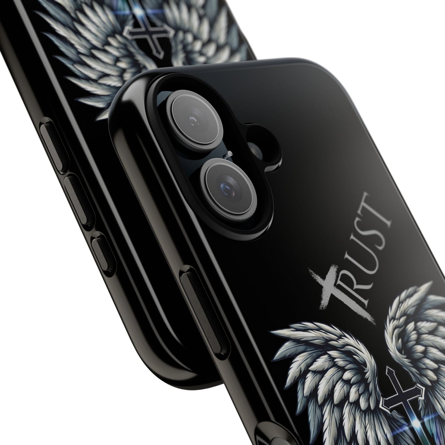 Wings Series Black Phone Case - Trust, Psalm 91:4 Design, Inspirational Gift, Christian Accessories, Spiritual Protection, Encouragement
