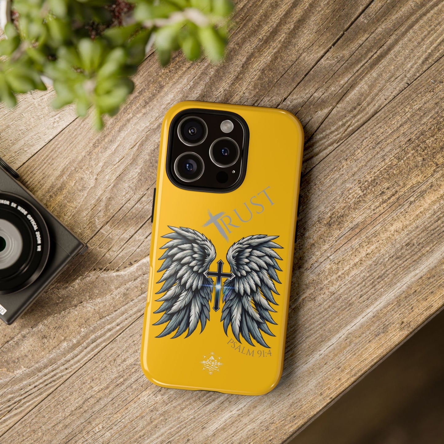 Wings Series Gold Phone Case - Trust, Psalm 91:4 Design, Inspirational Gift, Christian Accessories, Spiritual Protection, Encouragement