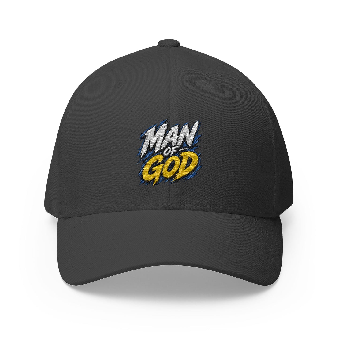 Man of God Embroidered FlexFit Baseball Cap — Faith Graphic Hat with American Flag Back Detail, Joshua 1:9