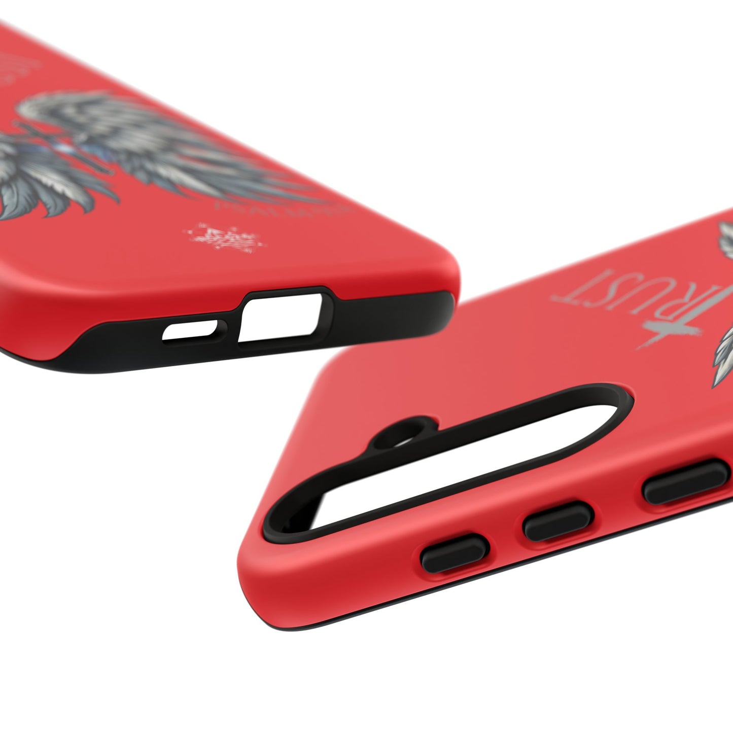 Wings Series Red Phone Case - Trust, Psalm 91:4 Design, Inspirational Gift, Christian Accessories, Spiritual Protection, Encouragement