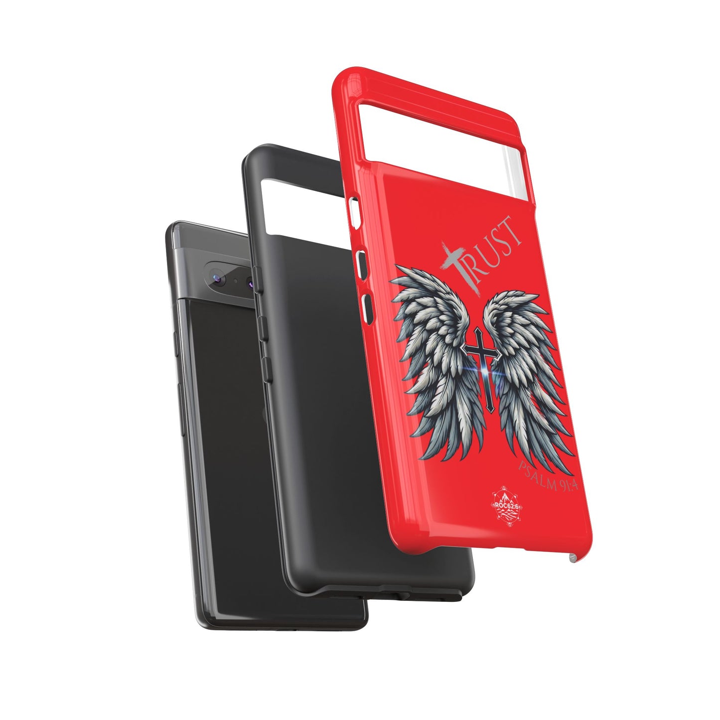 Wings Series Red Phone Case - Trust, Psalm 91:4 Design, Inspirational Gift, Christian Accessories, Spiritual Protection, Encouragement
