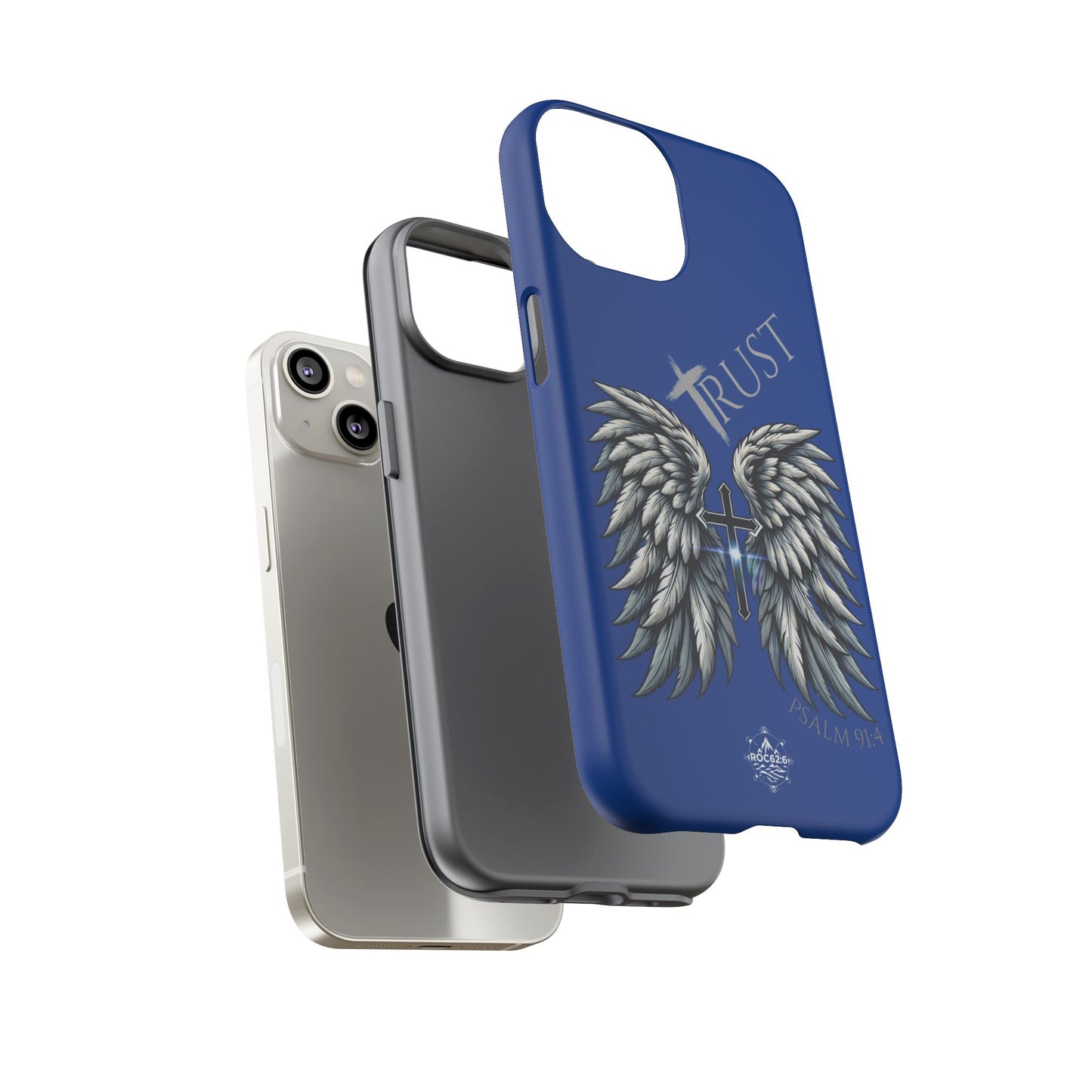 Wings Series Blue Phone Case - Trust, Psalm 91:4 Design, Inspirational Gift, Christian Accessories, Spiritual Protection, Encouragement