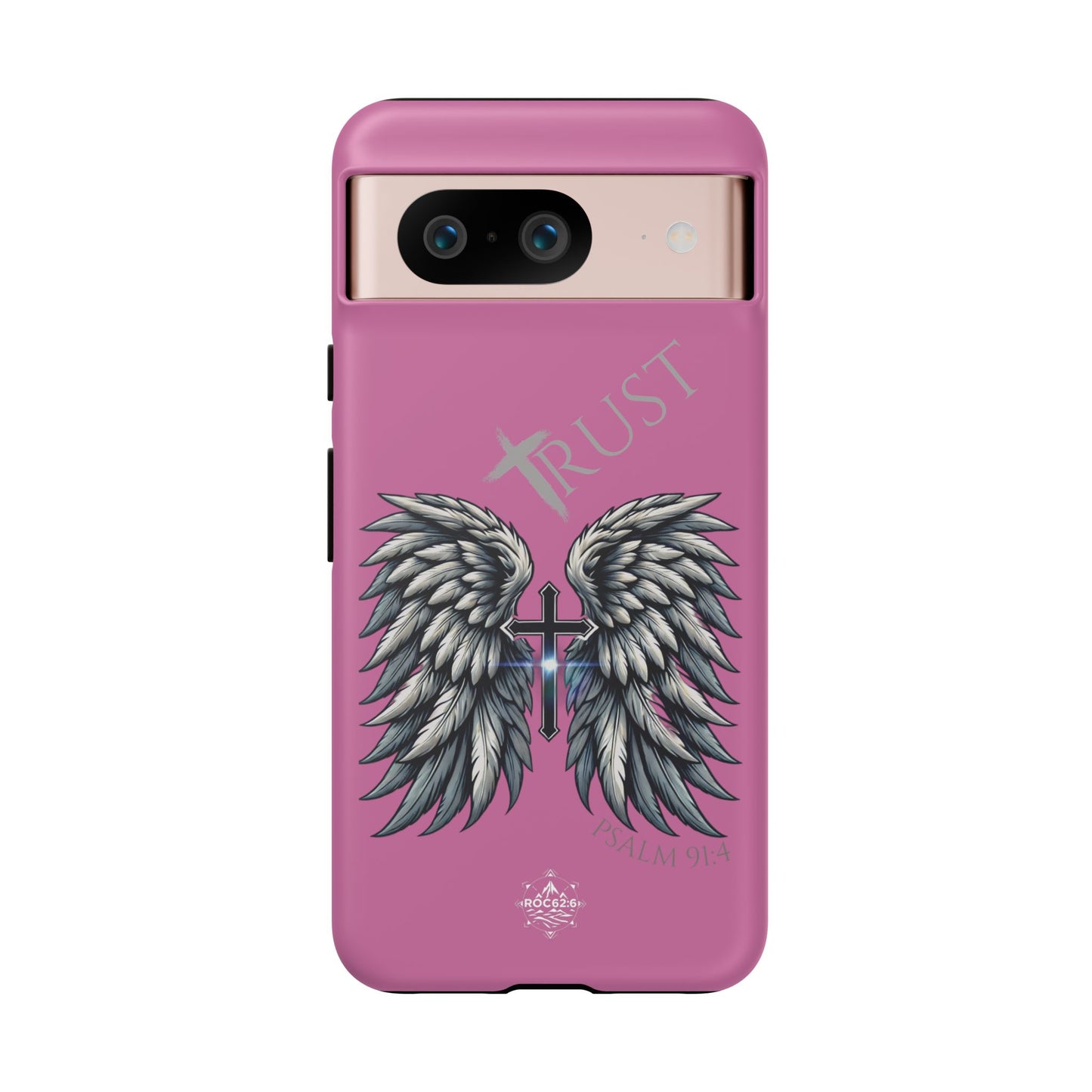 Wings Series Pink Phone Case - Trust, Psalm 91:4 Design, Inspirational Gift, Christian Accessories, Spiritual Protection, Encouragement