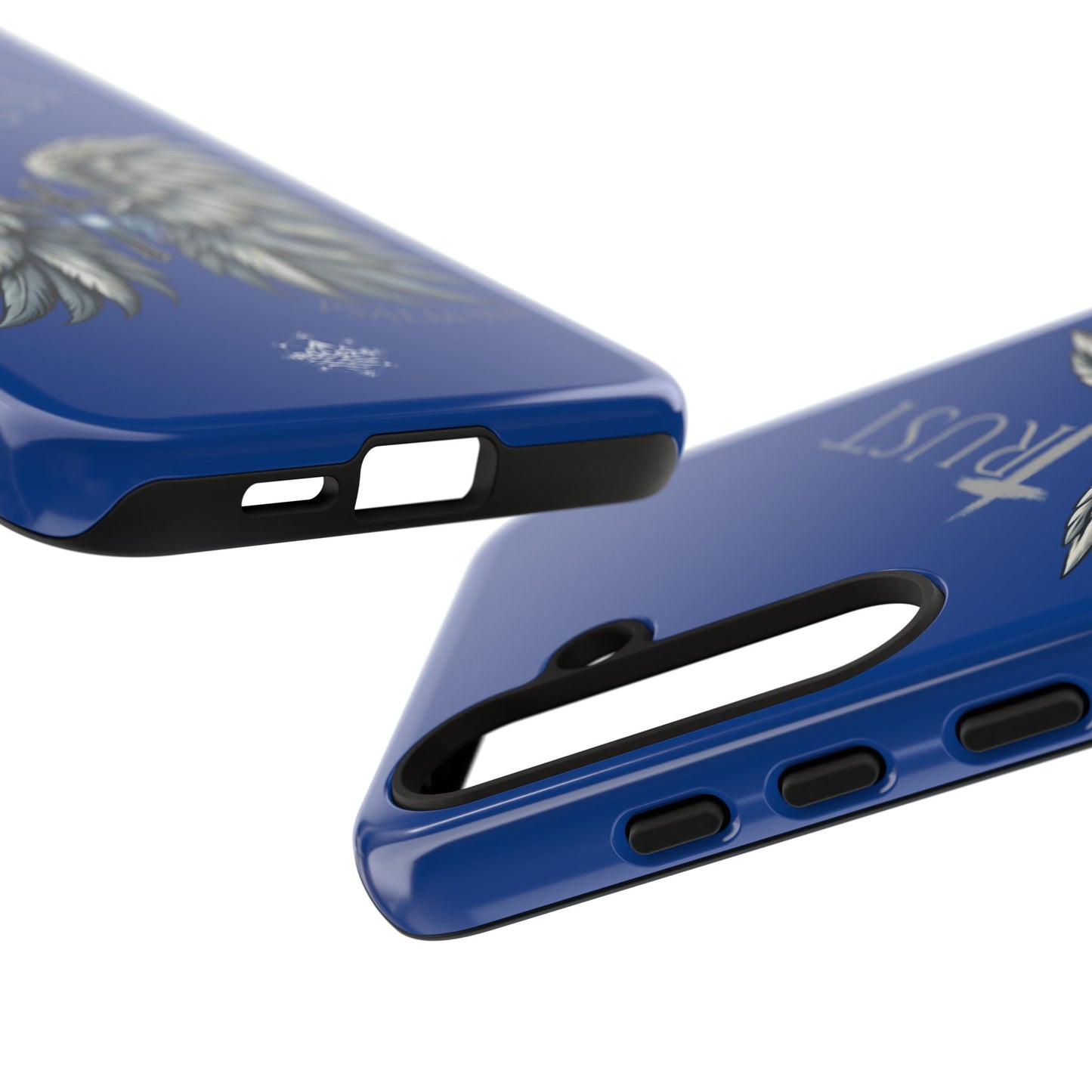 Wings Series Blue Phone Case - Trust, Psalm 91:4 Design, Inspirational Gift, Christian Accessories, Spiritual Protection, Encouragement