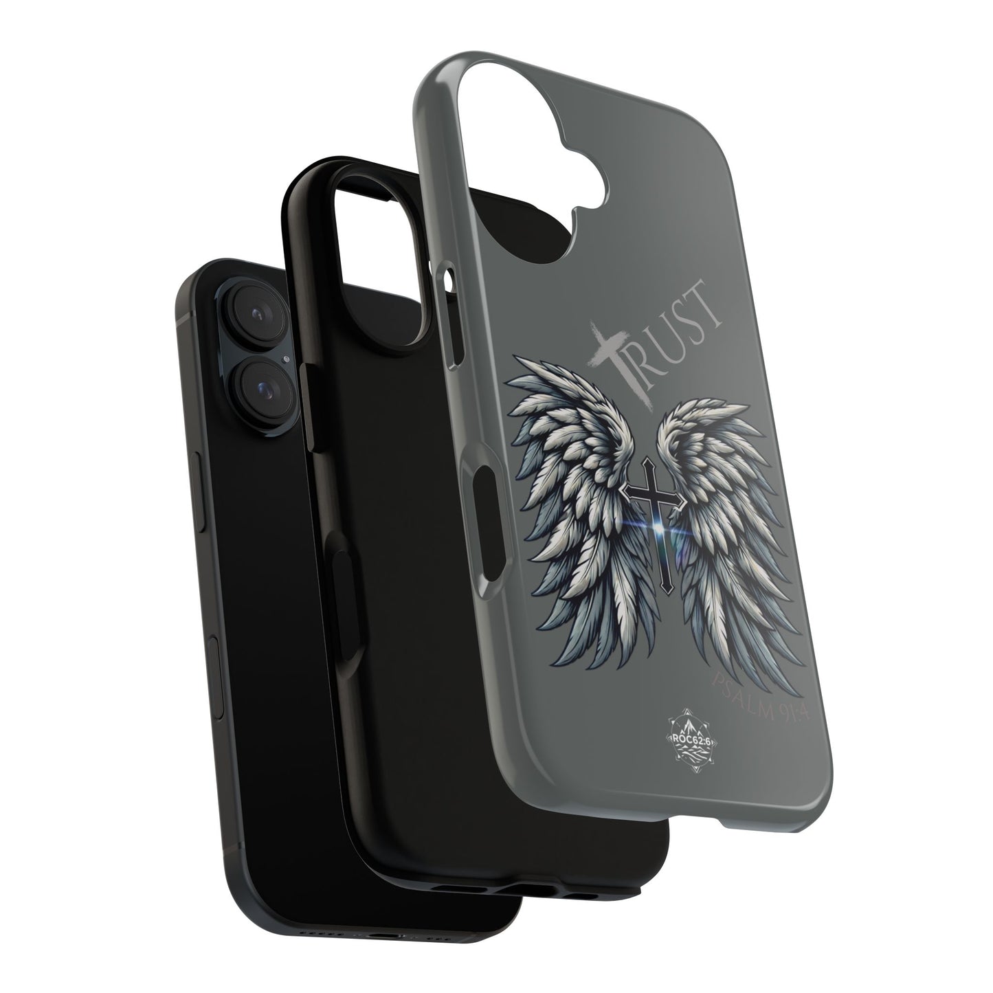 Wings Series Dark Grey Phone Case - Trust, Psalm 91:4 Design, Inspirational Gift, Christian Accessories, Spiritual Protection, Encouragement