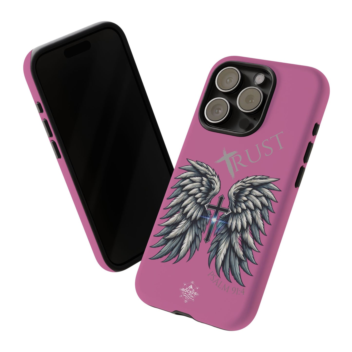 Wings Series Pink Phone Case - Trust, Psalm 91:4 Design, Inspirational Gift, Christian Accessories, Spiritual Protection, Encouragement