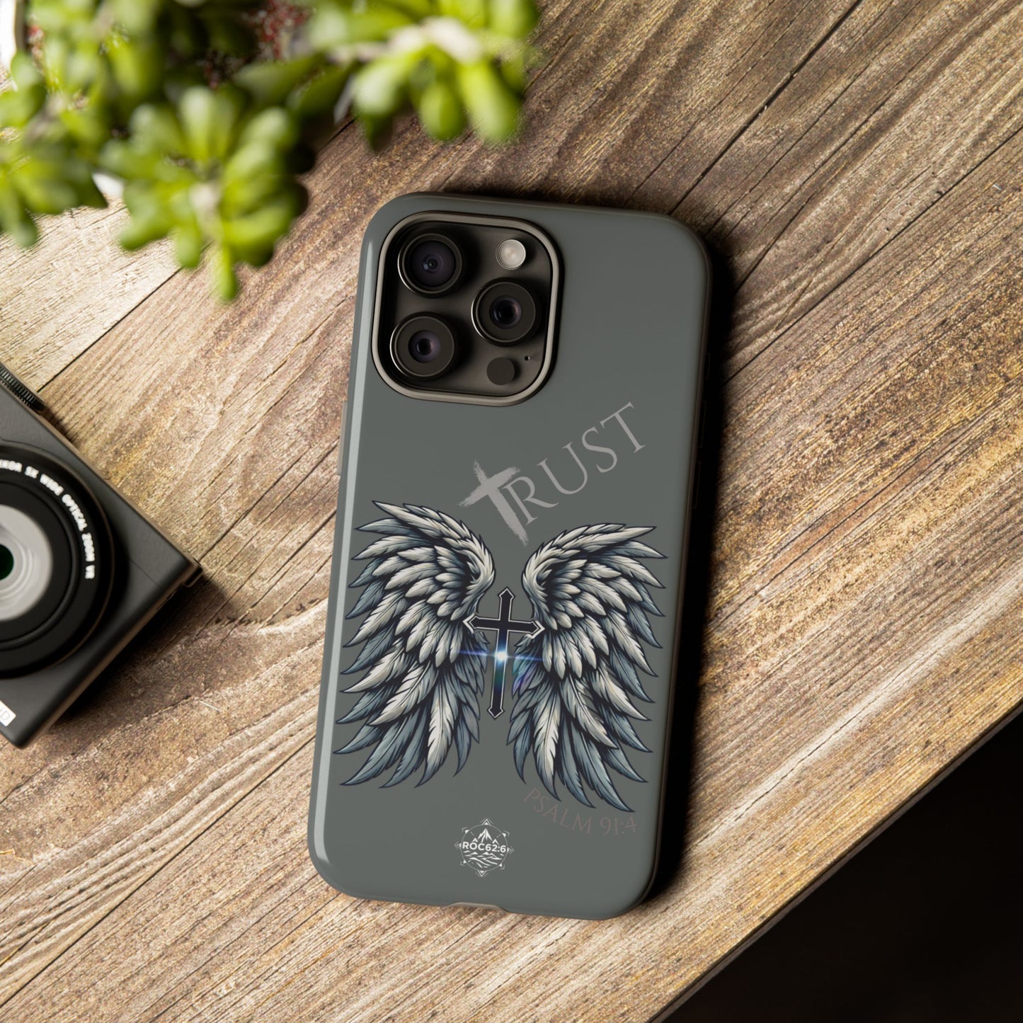Wings Series Dark Grey Phone Case - Trust, Psalm 91:4 Design, Inspirational Gift, Christian Accessories, Spiritual Protection, Encouragement