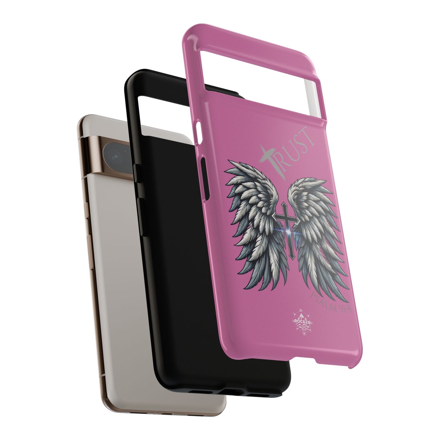 Wings Series Pink Phone Case - Trust, Psalm 91:4 Design, Inspirational Gift, Christian Accessories, Spiritual Protection, Encouragement