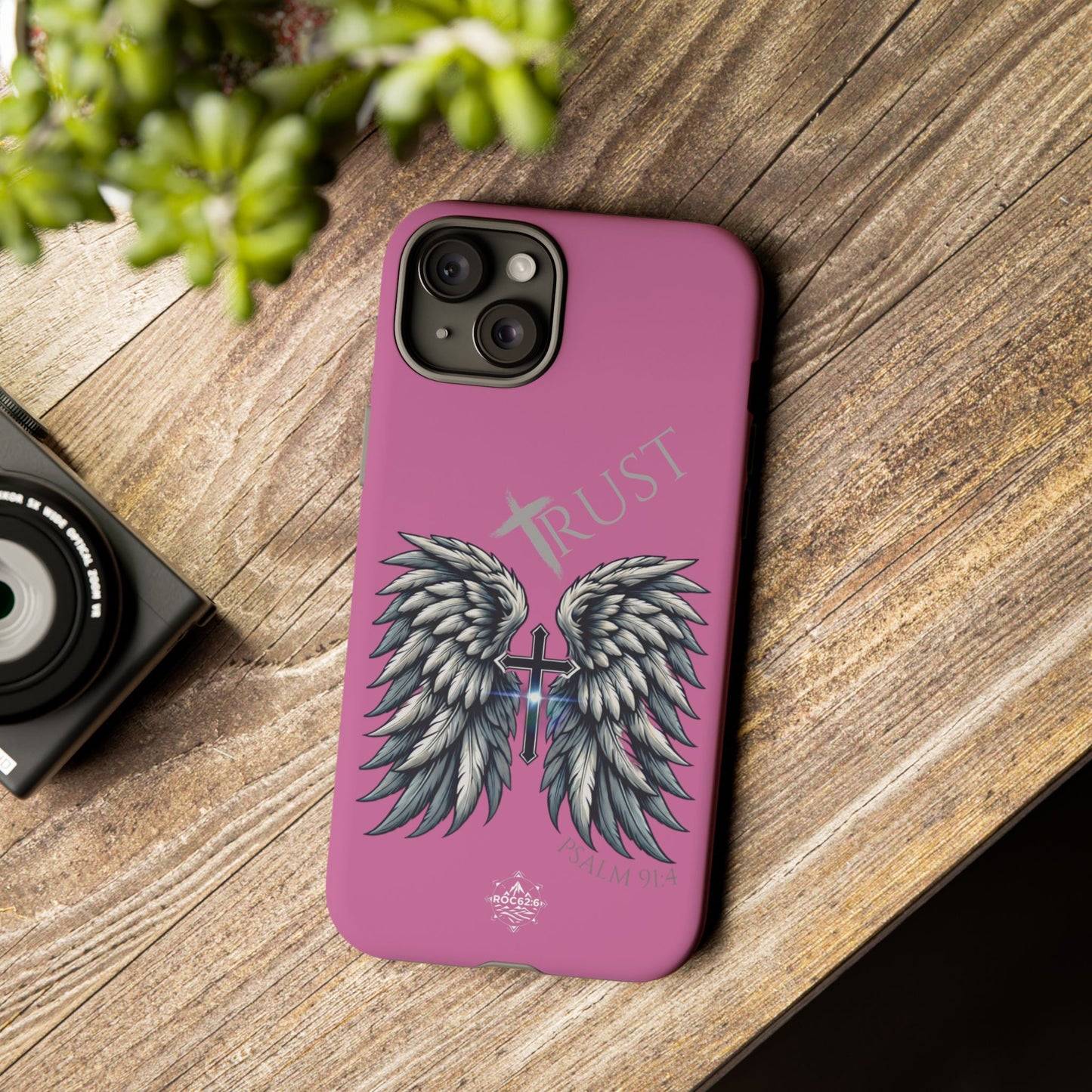 Wings Series Pink Phone Case - Trust, Psalm 91:4 Design, Inspirational Gift, Christian Accessories, Spiritual Protection, Encouragement