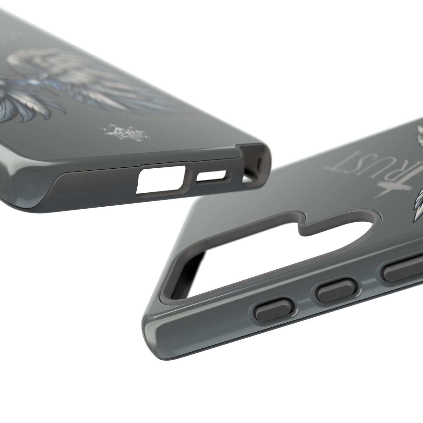Wings Series Dark Grey Phone Case - Trust, Psalm 91:4 Design, Inspirational Gift, Christian Accessories, Spiritual Protection, Encouragement