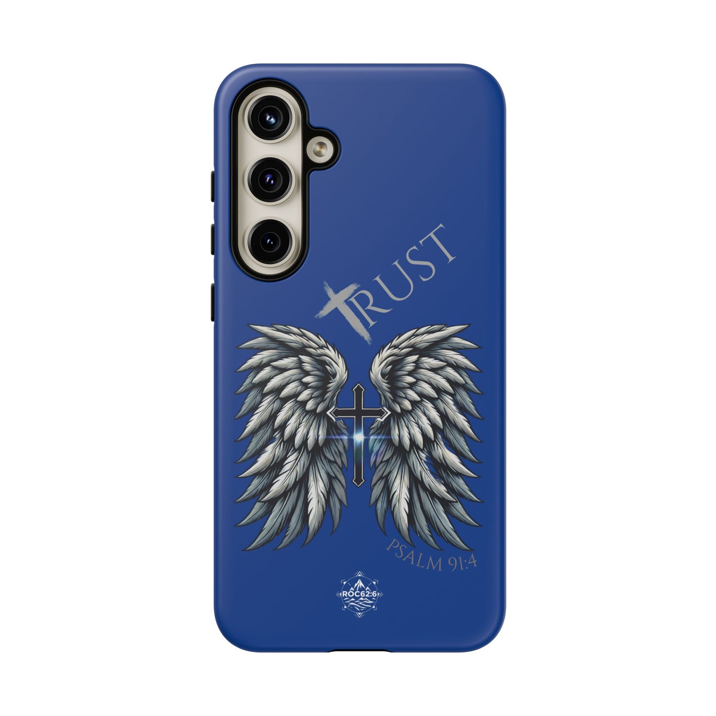 Wings Series Blue Phone Case - Trust, Psalm 91:4 Design, Inspirational Gift, Christian Accessories, Spiritual Protection, Encouragement