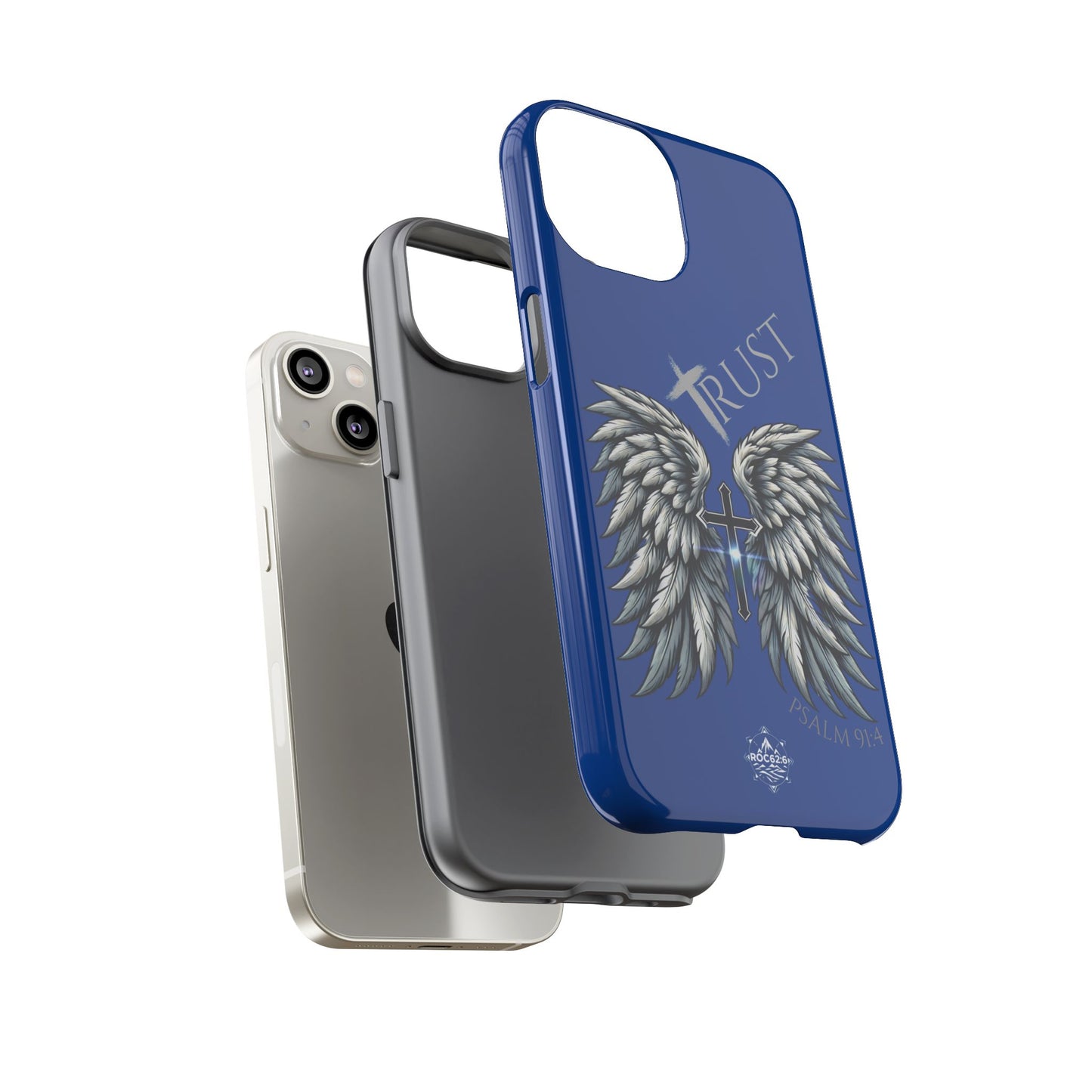 Wings Series Blue Phone Case - Trust, Psalm 91:4 Design, Inspirational Gift, Christian Accessories, Spiritual Protection, Encouragement