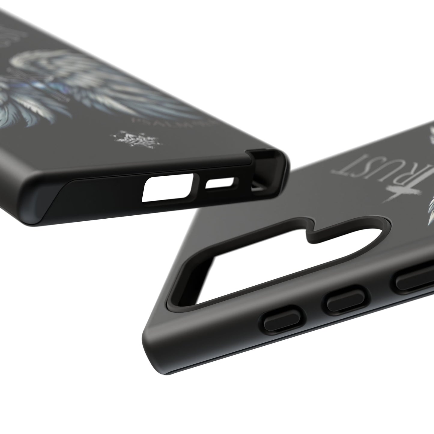 Wings Series Black Phone Case - Trust, Psalm 91:4 Design, Inspirational Gift, Christian Accessories, Spiritual Protection, Encouragement
