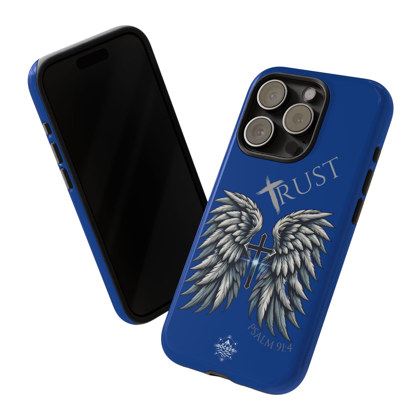 Wings Series Blue Phone Case - Trust, Psalm 91:4 Design, Inspirational Gift, Christian Accessories, Spiritual Protection, Encouragement