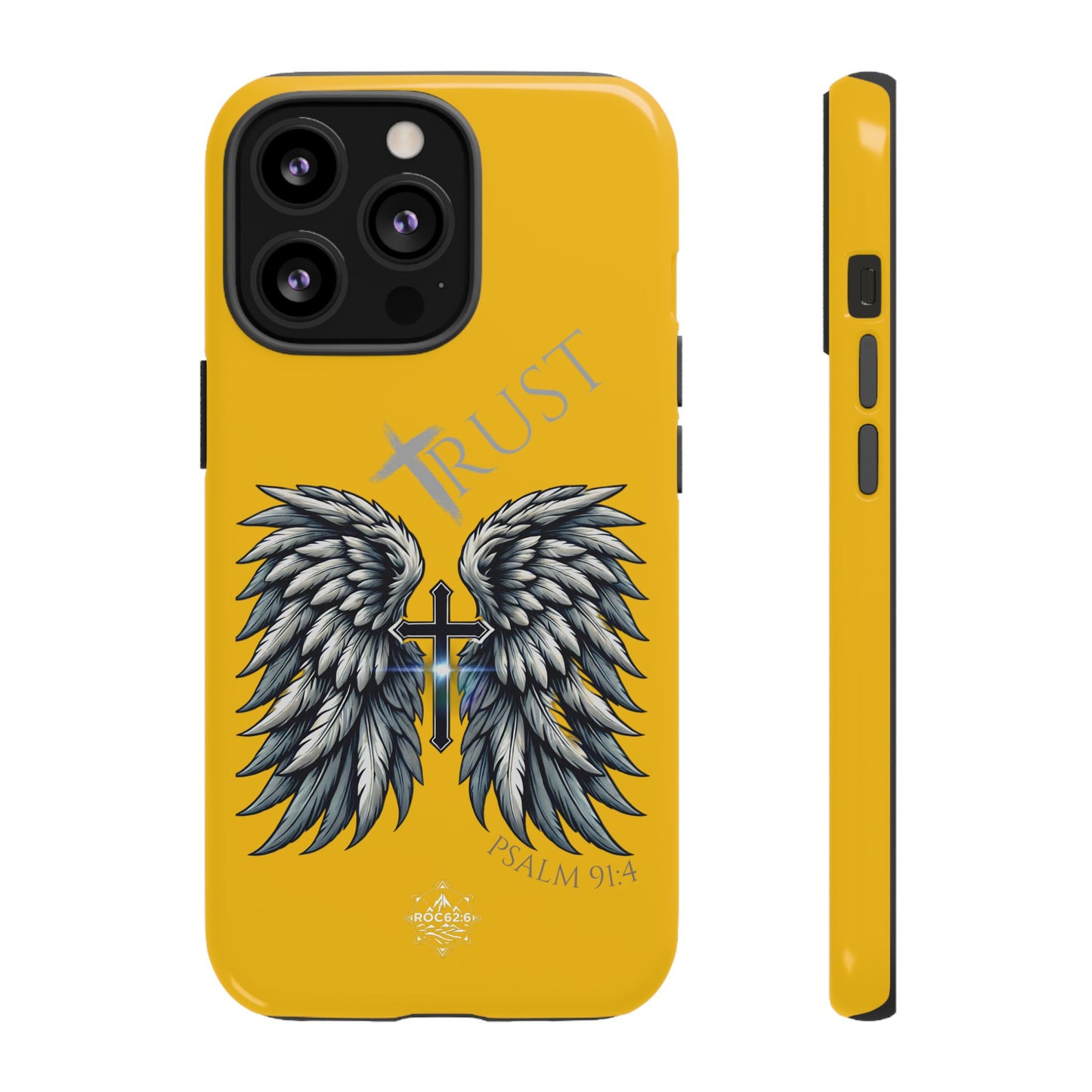 Wings Series Gold Phone Case - Trust, Psalm 91:4 Design, Inspirational Gift, Christian Accessories, Spiritual Protection, Encouragement