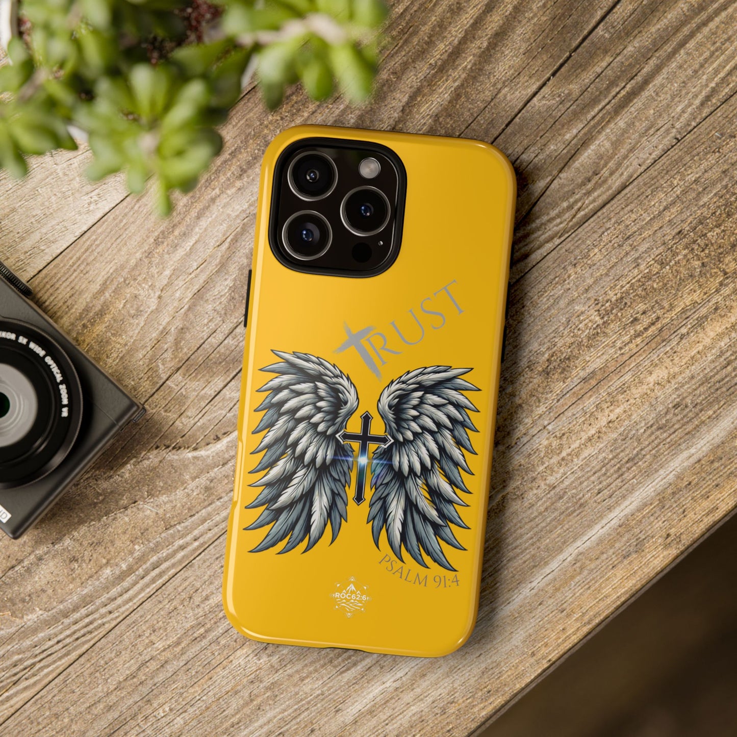 Wings Series Gold Phone Case - Trust, Psalm 91:4 Design, Inspirational Gift, Christian Accessories, Spiritual Protection, Encouragement