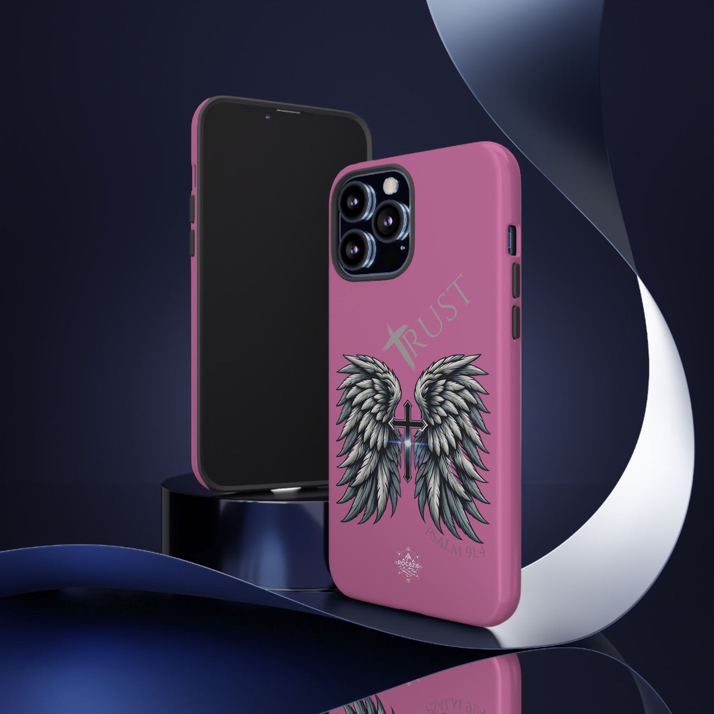 Wings Series Pink Phone Case - Trust, Psalm 91:4 Design, Inspirational Gift, Christian Accessories, Spiritual Protection, Encouragement